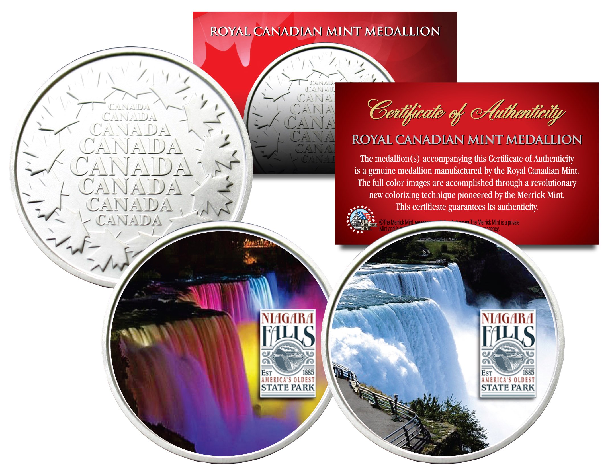 NIAGARA FALLS Daytime & Nightime Set of 2 Royal Canadian Mint Medallion Coin