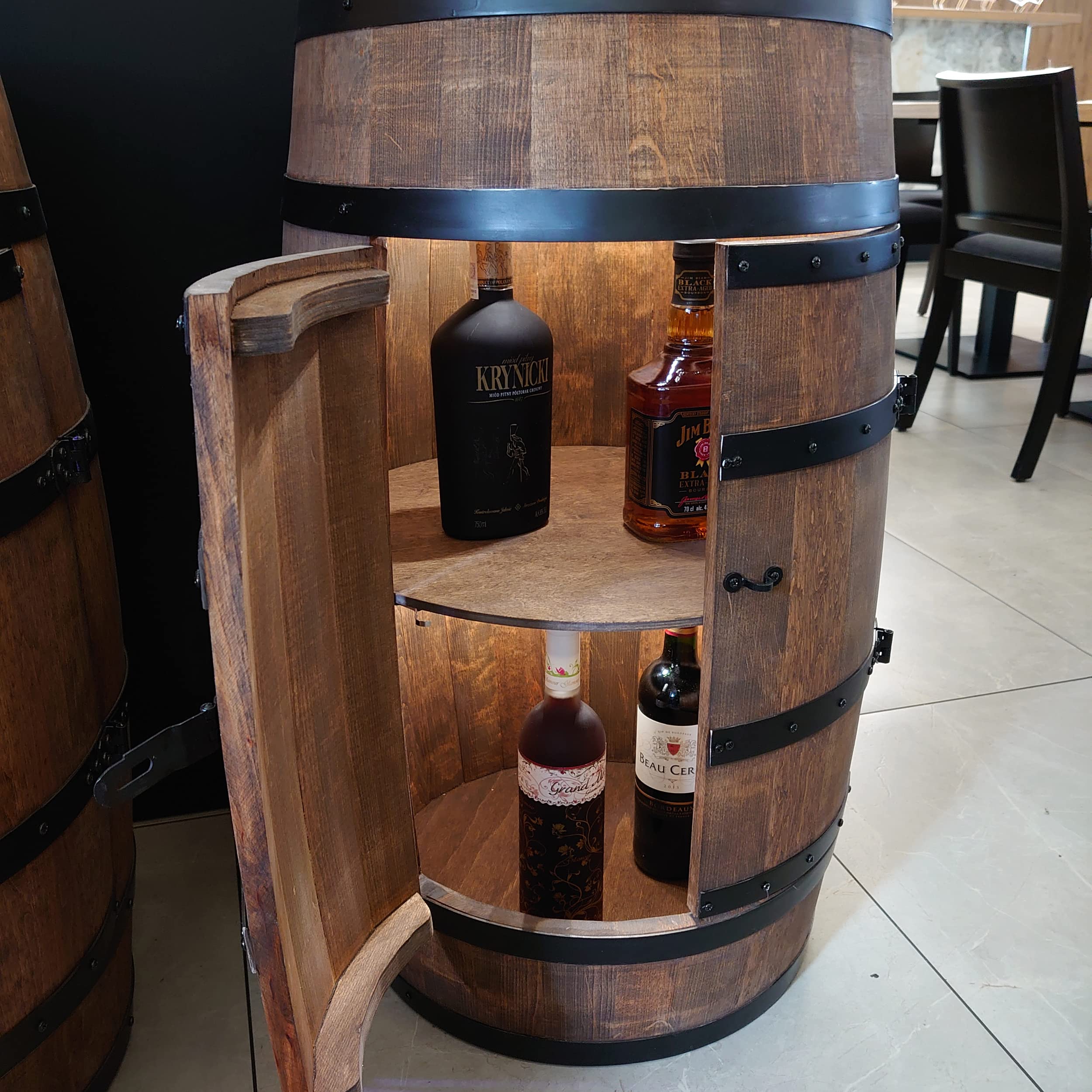 CREATIVE COOPER Casier à Vin en Bois Avec Porte LED - Armoire à Alcool - Étagère à Bouteilles - Minibar 80cm Wenge
