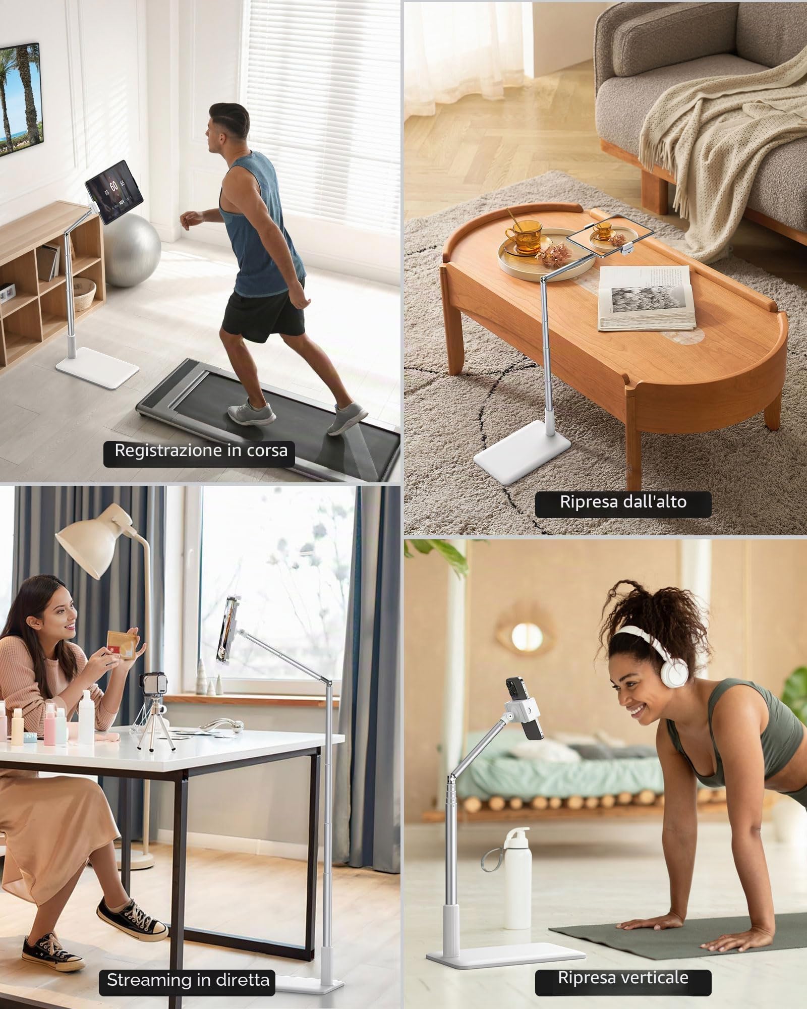 CAMOLO Supporto da pavimento per tablet regolabile in altezza, supporto per telefono allungabile a 360 supporti per telefono girevole per iPad, palestra, letto, Kindle, lettore eBook
