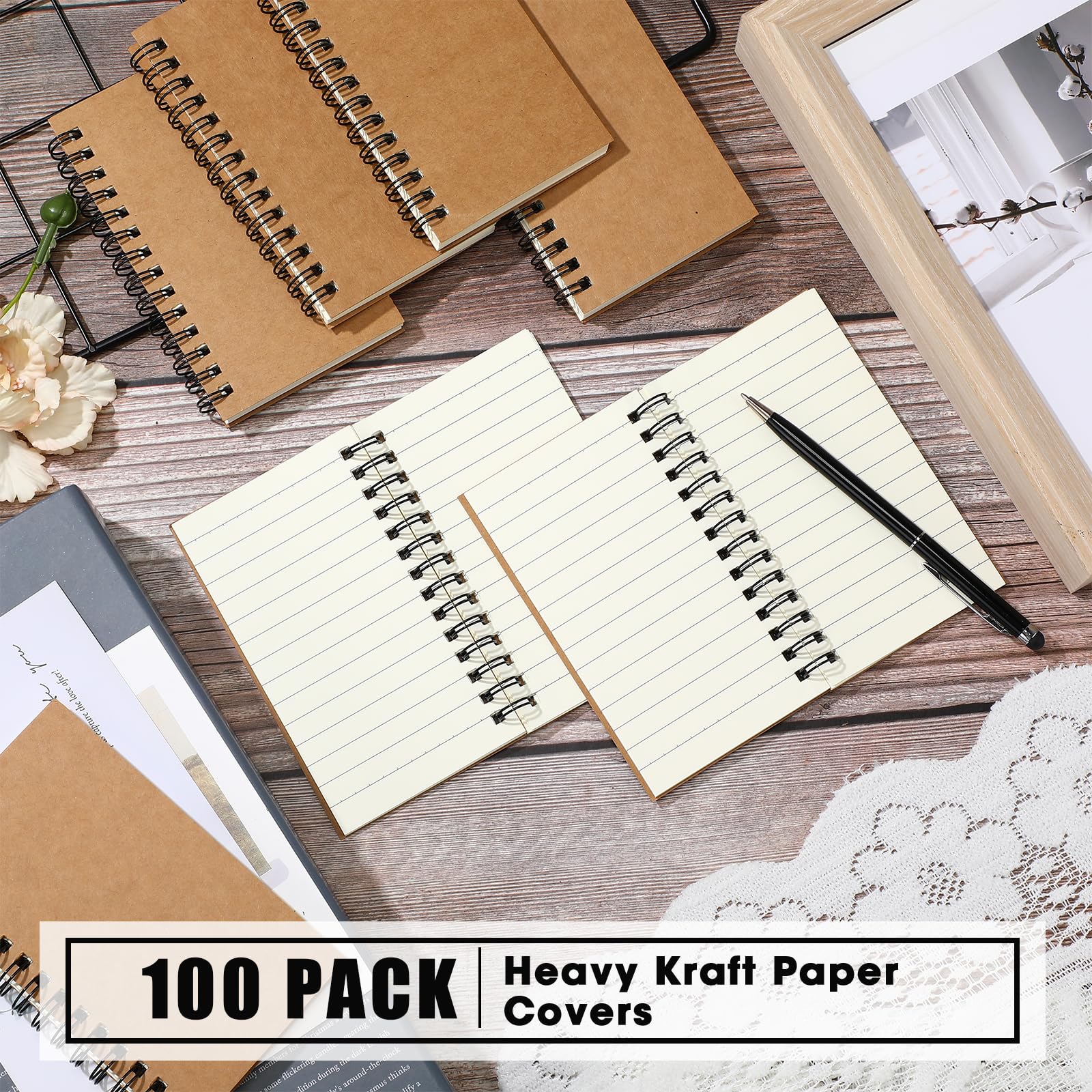 100 blocs de notas en espiral de 5 x 3 pulgadas, bloc de notas en espiral de bolsillo pequeño, cuaderno de bocetos, cuaderno de bocetos, cuaderno de bocetos, cuaderno de tapa de papel kraft, 120