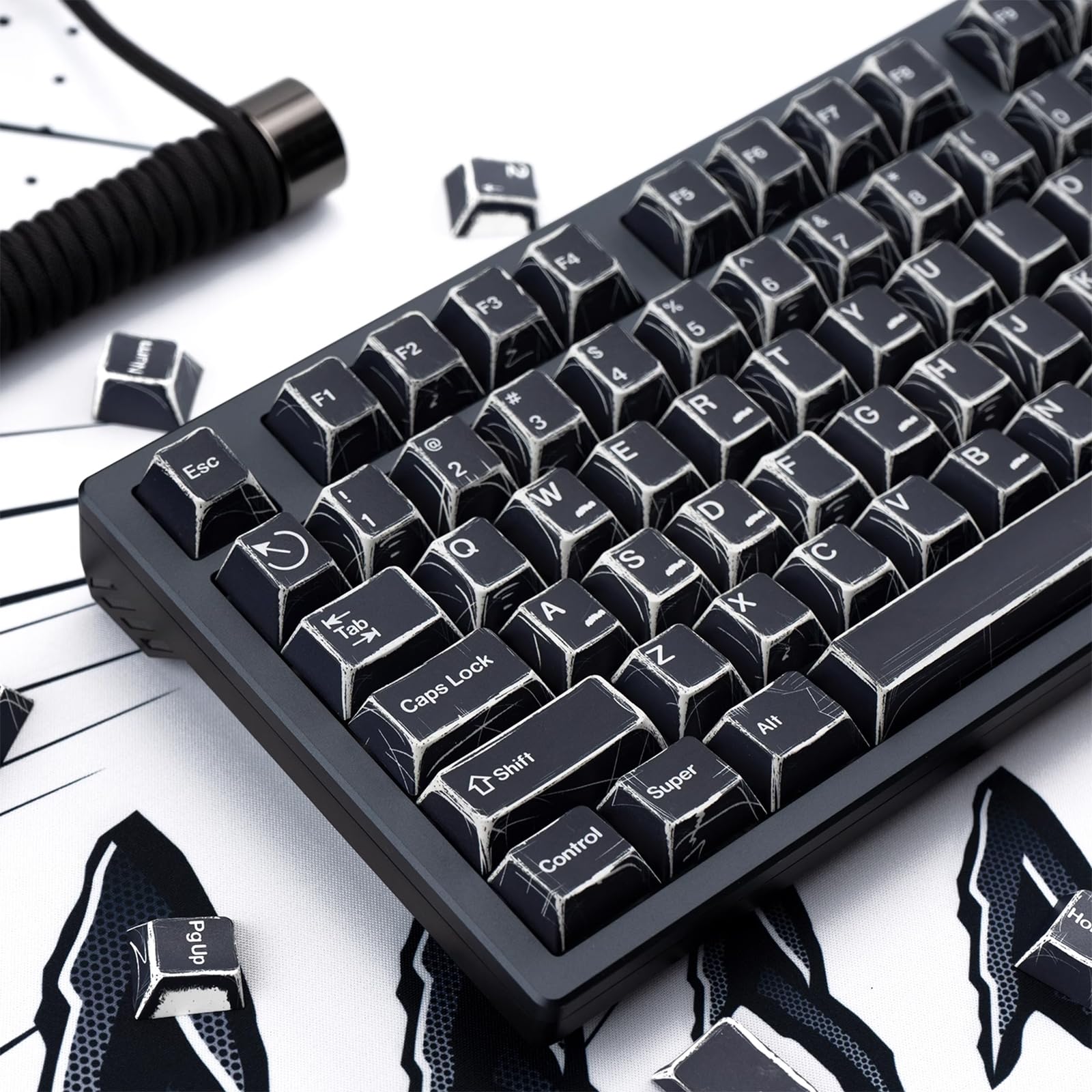 151 klawiszy, retro, manga, PBT Dye Sub Cherry Profile, czarne, zestaw nasadek klawiszy, pasuje do klawiatury 61/65/87/104/108 Cherry Mx, przełączniki mechaniczne