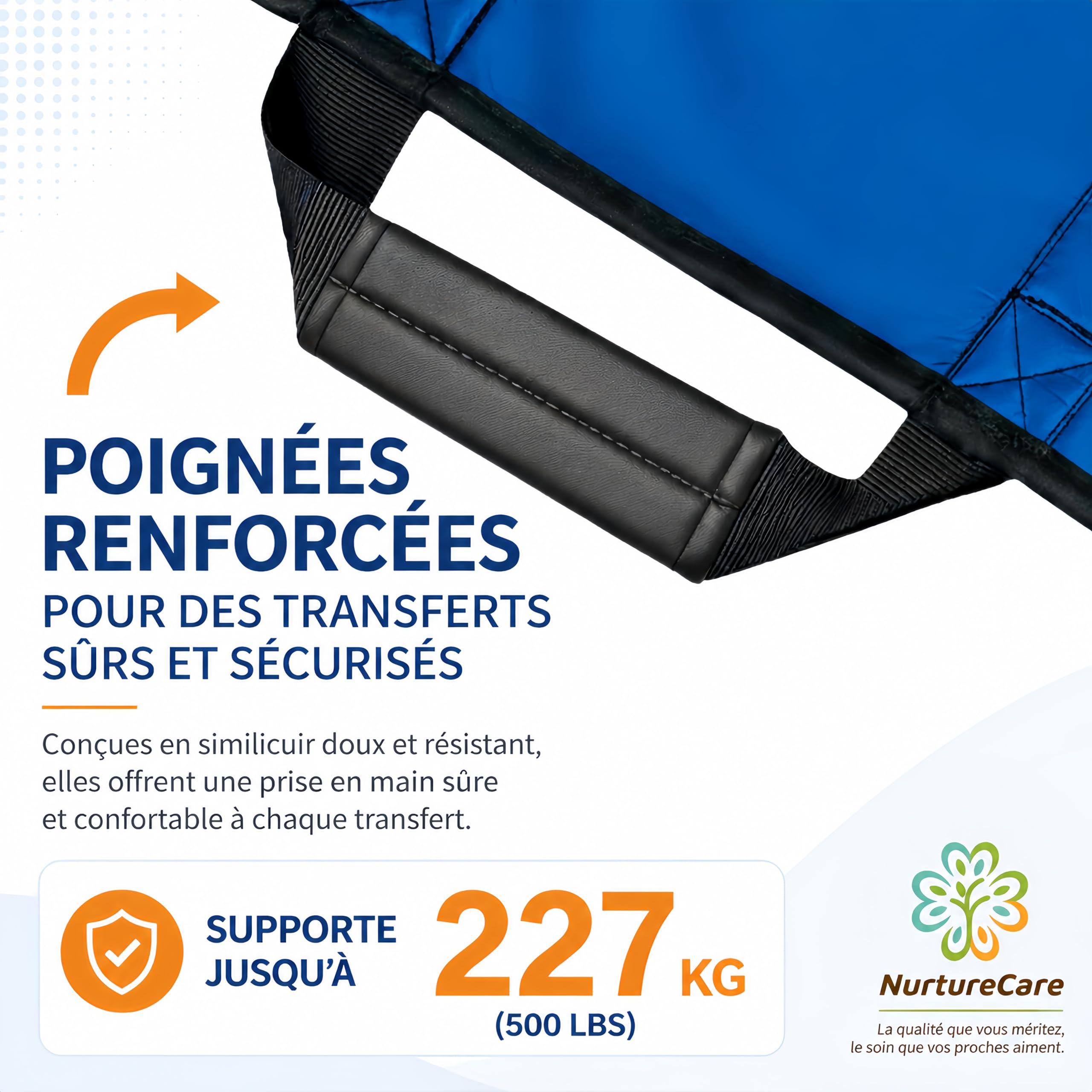 Drap de Positionnement 3 Couches (120x100 cm) avec 8 Poignées – Aide au Transfert pour Personnes Âgées et Handicapées, Alèse de Glisse Imperméable, Lavable, Charge Max. 220 kg