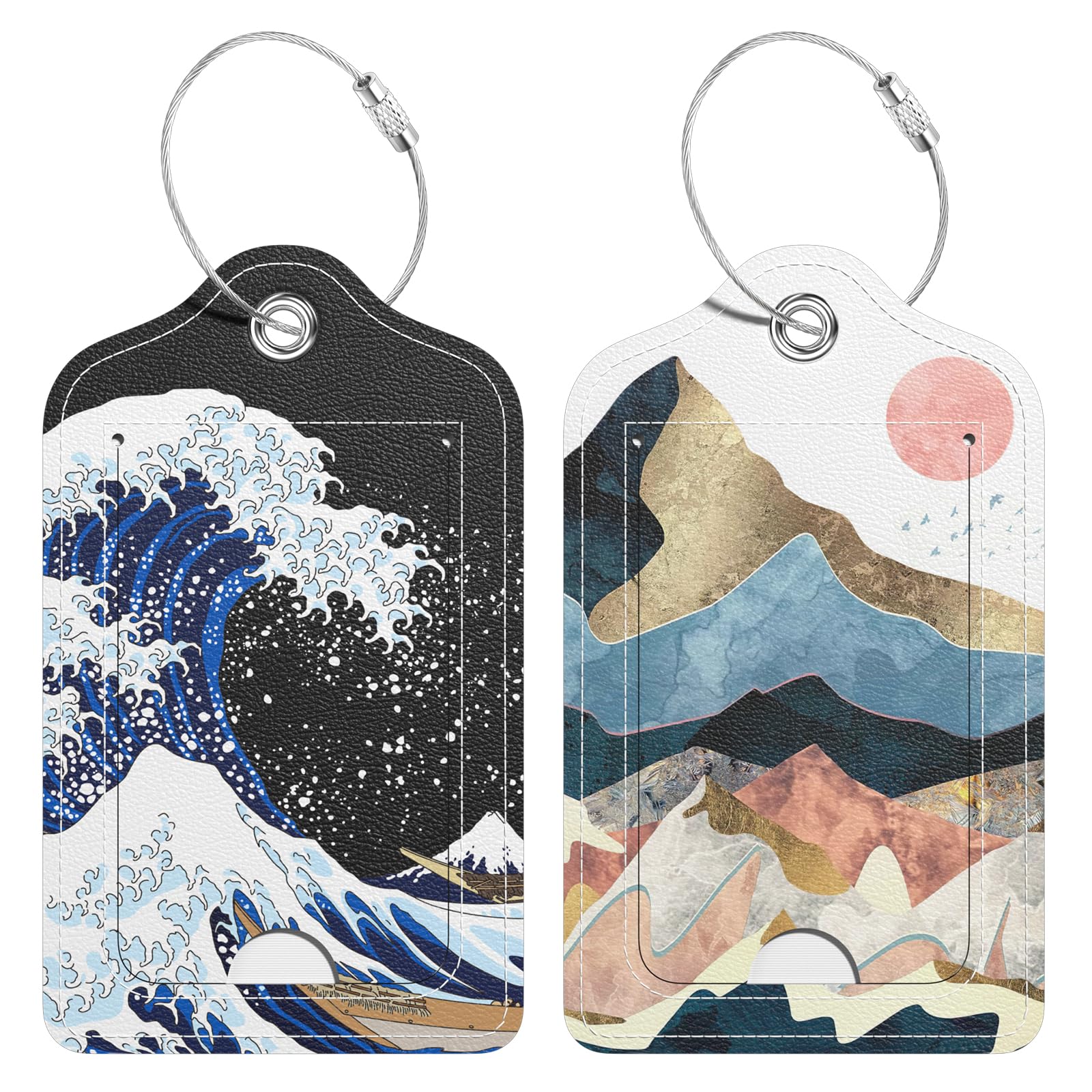 Hsxnam 2 Pack PU Leather Luggage Tags for Suitcase, Travel Cruise Luggage Tag with Privacy Flap, Name ID Label and Metal Loop for Women Men Baggage