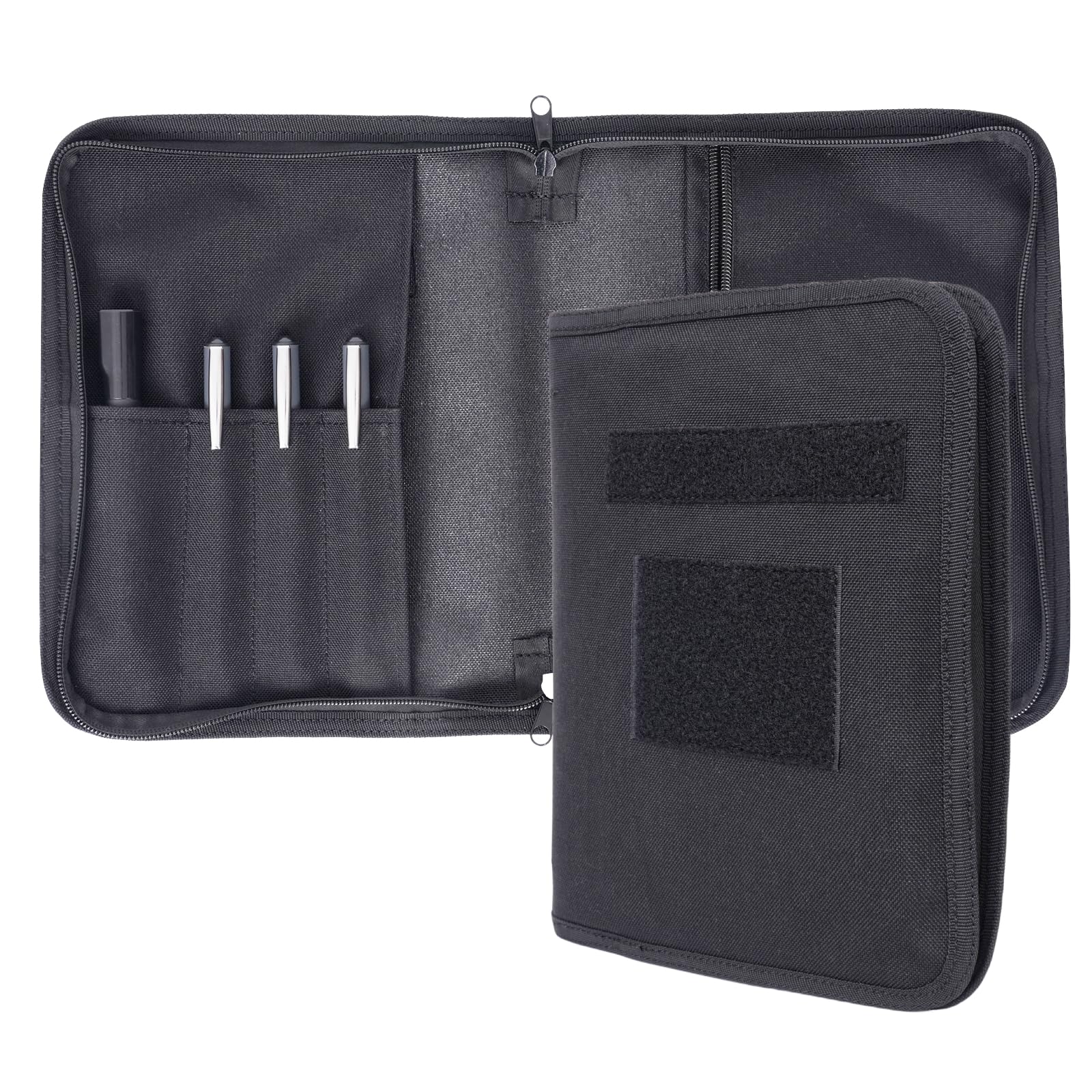 VEPKOIT Soporte para cuaderno A5 y funda para cuaderno de viajeros con bolsa, funda de cuero para libro para policía y ejército, funda OCP de 7 x 9 pulgadas con cremallera, color negro