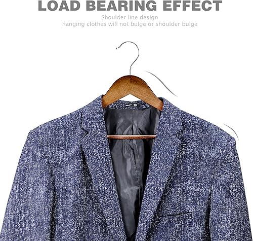 Miniatura 6 de HOUSE DAY Paquete de 100 perchas de madera de nogal resistentes para armario, perchas de madera con acabado liso con barra antideslizante para