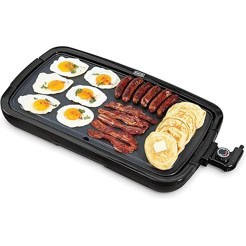 DASH Deluxe Everyday Electric Griddle with Dishwasher Safe Removable Nonstick Cooking Plate for Pancakes, Burgers, Eggs and more, Includes Drip Tray + Recipe Book, 20” x 10.5”, 1500-Watt - Black