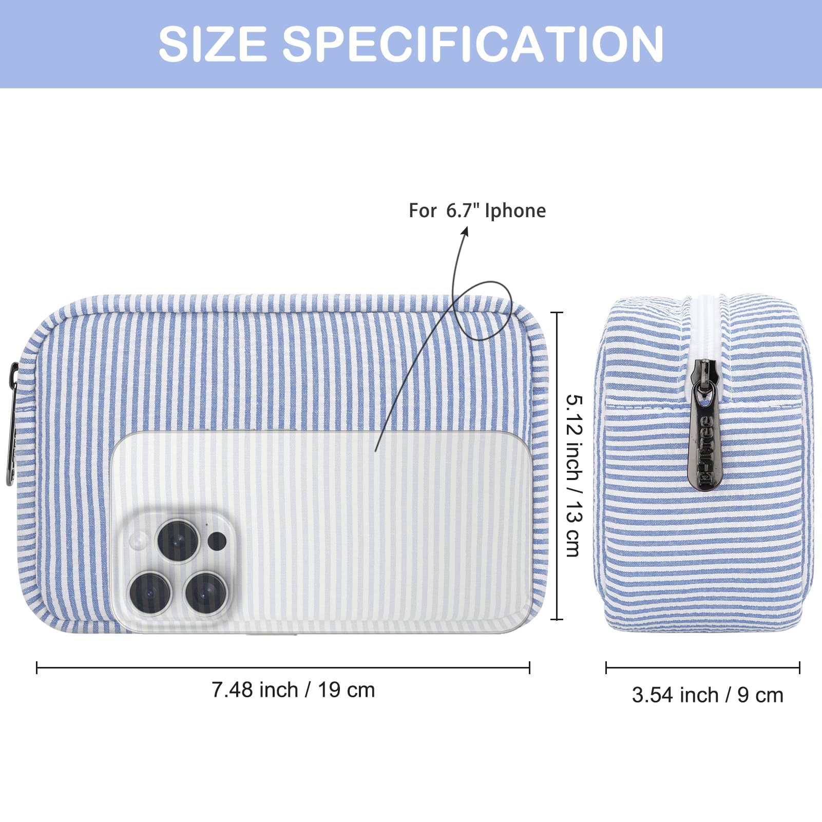 JINSI Travel Makeup Bag for Women Stripe Cosmetic Organizer Toiletry Bag with Zipper Portable Skincare Purses Storage Pouch Cute Beauty Case Clutch Bags - Image 4