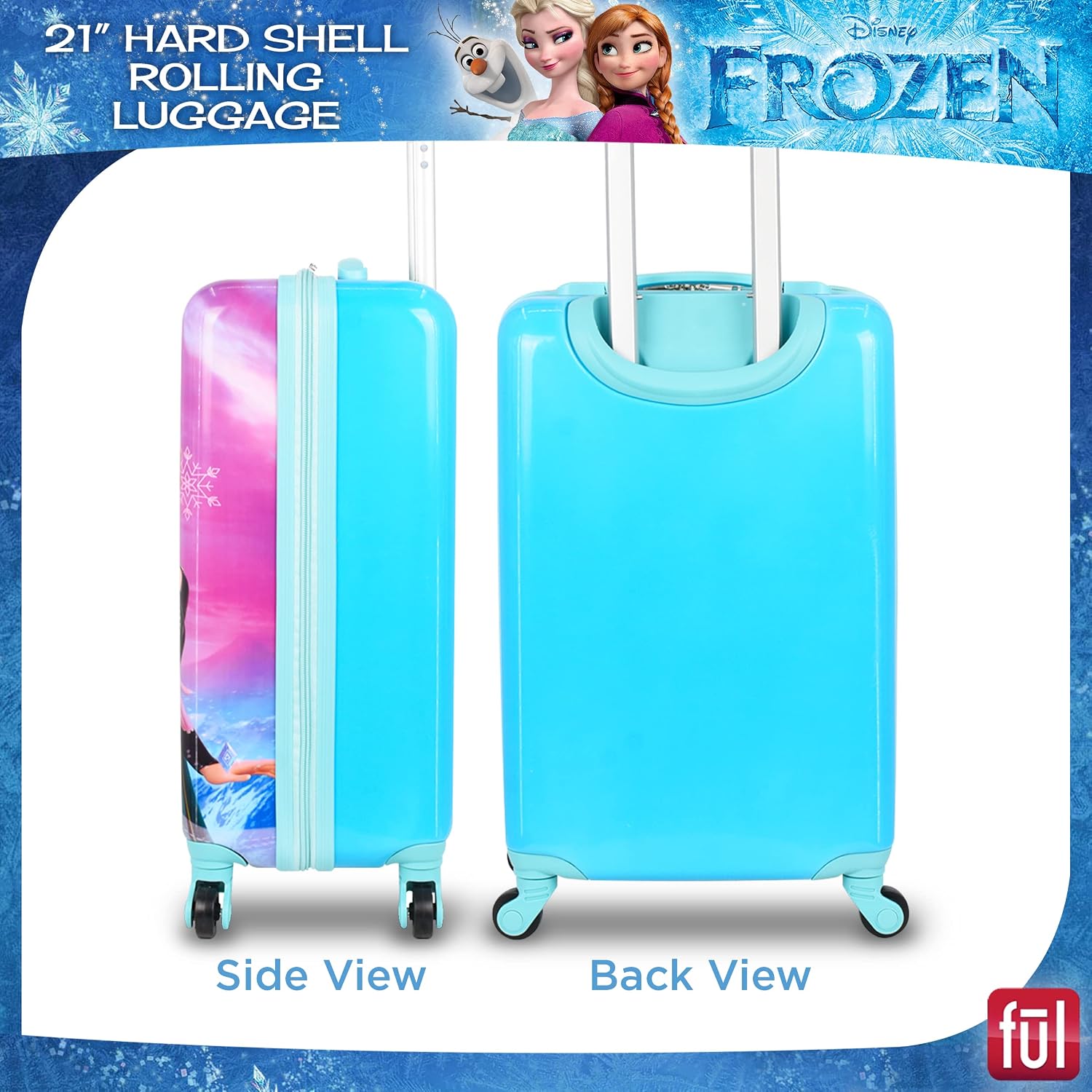 Amazon.com: FUL Disney Frozen 2 Anna and Elsa Equipaje con ruedas para  niños, de 21 pulgadas, maleta rígida con ruedas, turquesa : Ropa, Zapatos y  Joyería