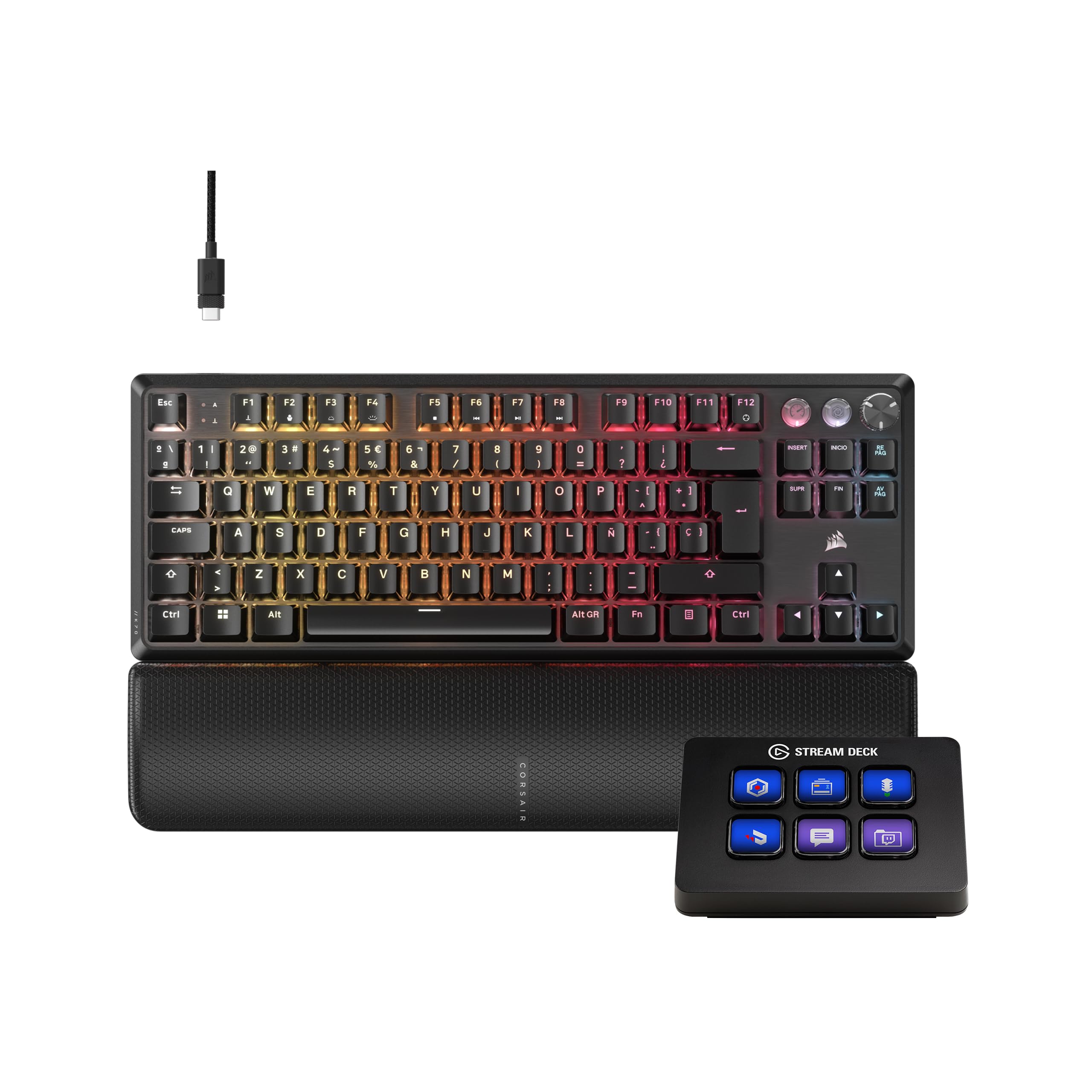 Corsair K70 Pro TKL + Elgato Stream Deck Mini Paquete - Teclado para Juegos con Cable Magnético-Mecánico con Studio Controller para Zoom, Teams, PowerPoint, MS Office, etc, Compatible with PC/Mac