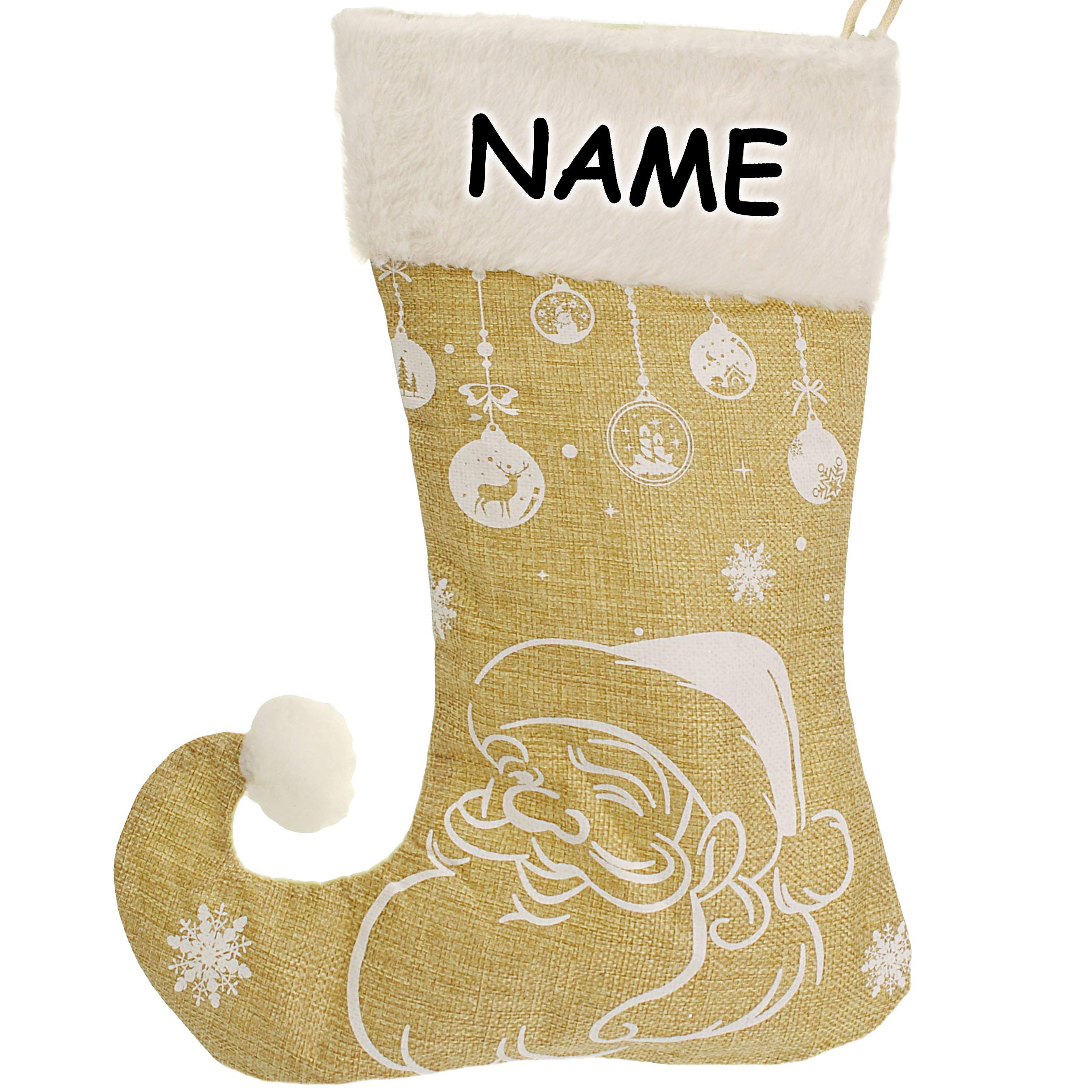 alles-meine.de GmbH 10 Stück XL - Weihnachtssocken & Weihnachtsstrümpfe - inkl. Name - Weihnachtsmann/Rentier/Schneeflocken - 45 cm - weiß - zum Aufhängen - Nikolausstiefel..