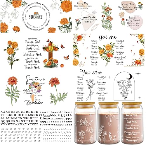 Rngmsi Envoltura de taza UV DTF para vidrio, 8 hojas de flores de nacimiento de octubre, envolturas de taza DTF UV para 16 oz flor de caléndula UV