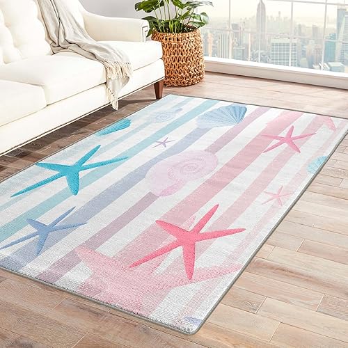 Miniatura 12 de Alfombras lavables para entrada, sala de estar, dormitorio, alfombra temática de playa y decoración del hogar, alfombra de área de conchas marinas