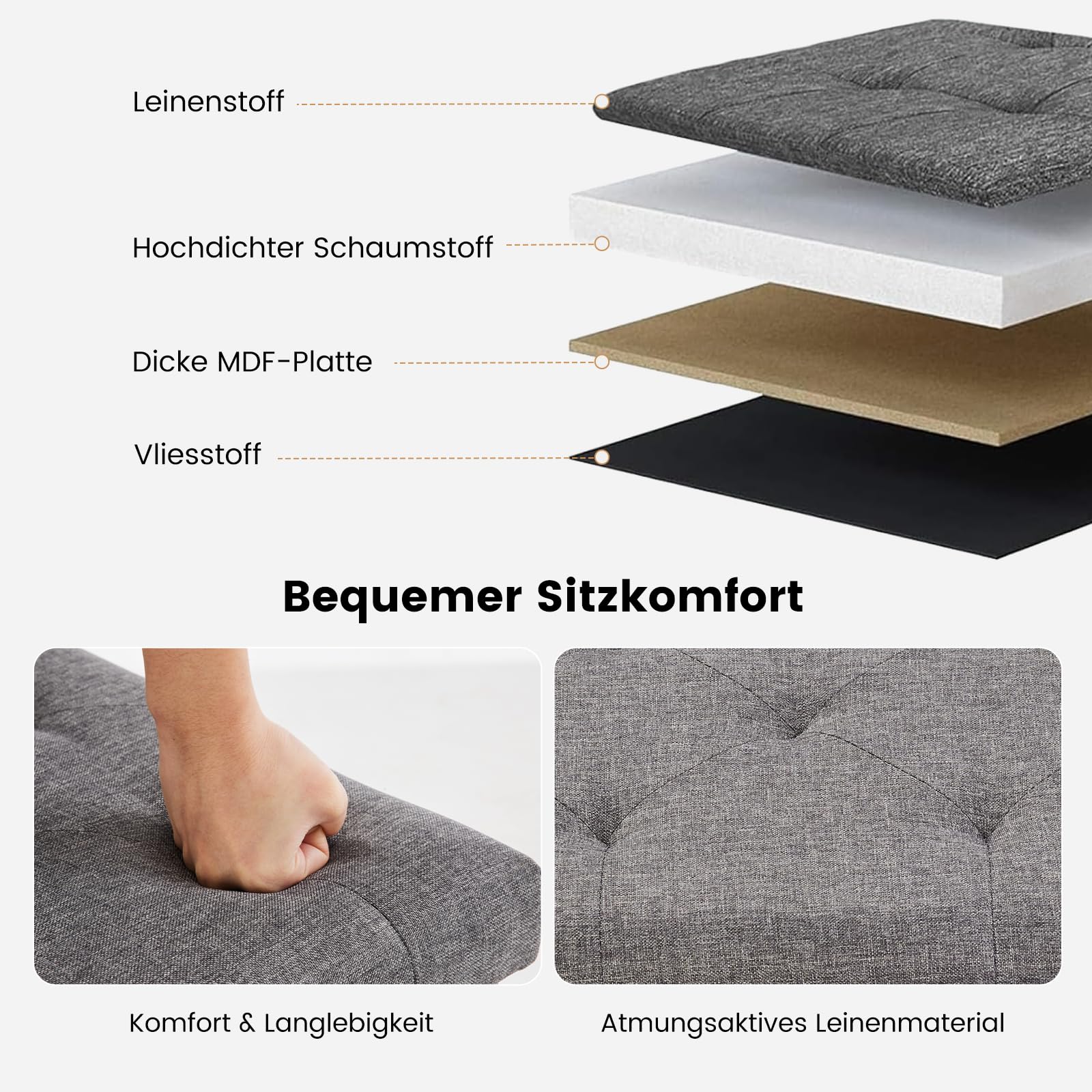 Sweetcrispy Sitzhocker mit Stauraum, 38 x 38 x 38 cm, Kleine Klappbare Sitzbank, Aufbewahrungsbox mit Deckel als Hocker & Fußbank, bis 300 kg belastbar, für Flur Wohnzimmer Schlafzimmer, Dunkelgrau