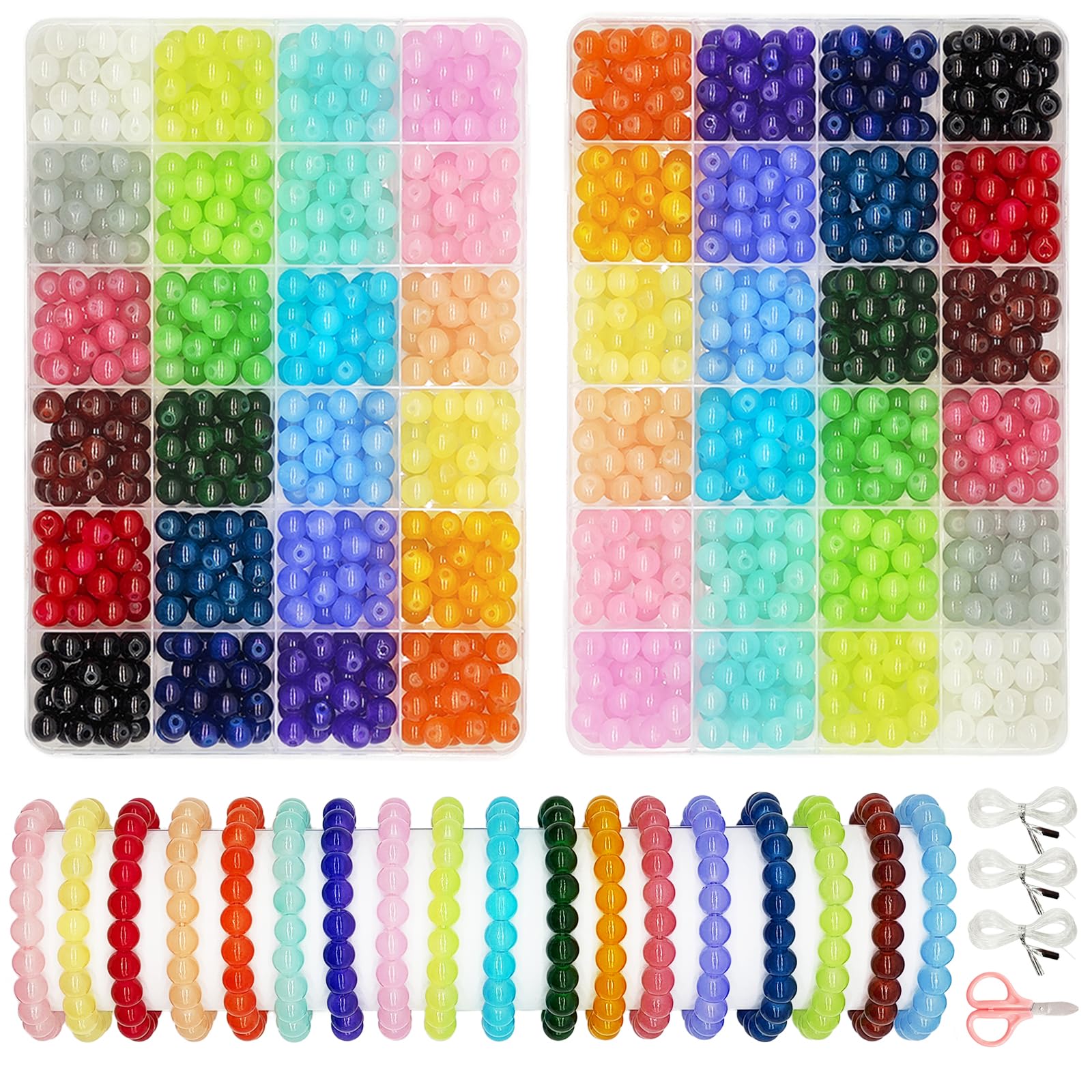 Amazon.co.jp: Dayify 1200個 8mm ガラスビーズ ブレスレット製作用 24