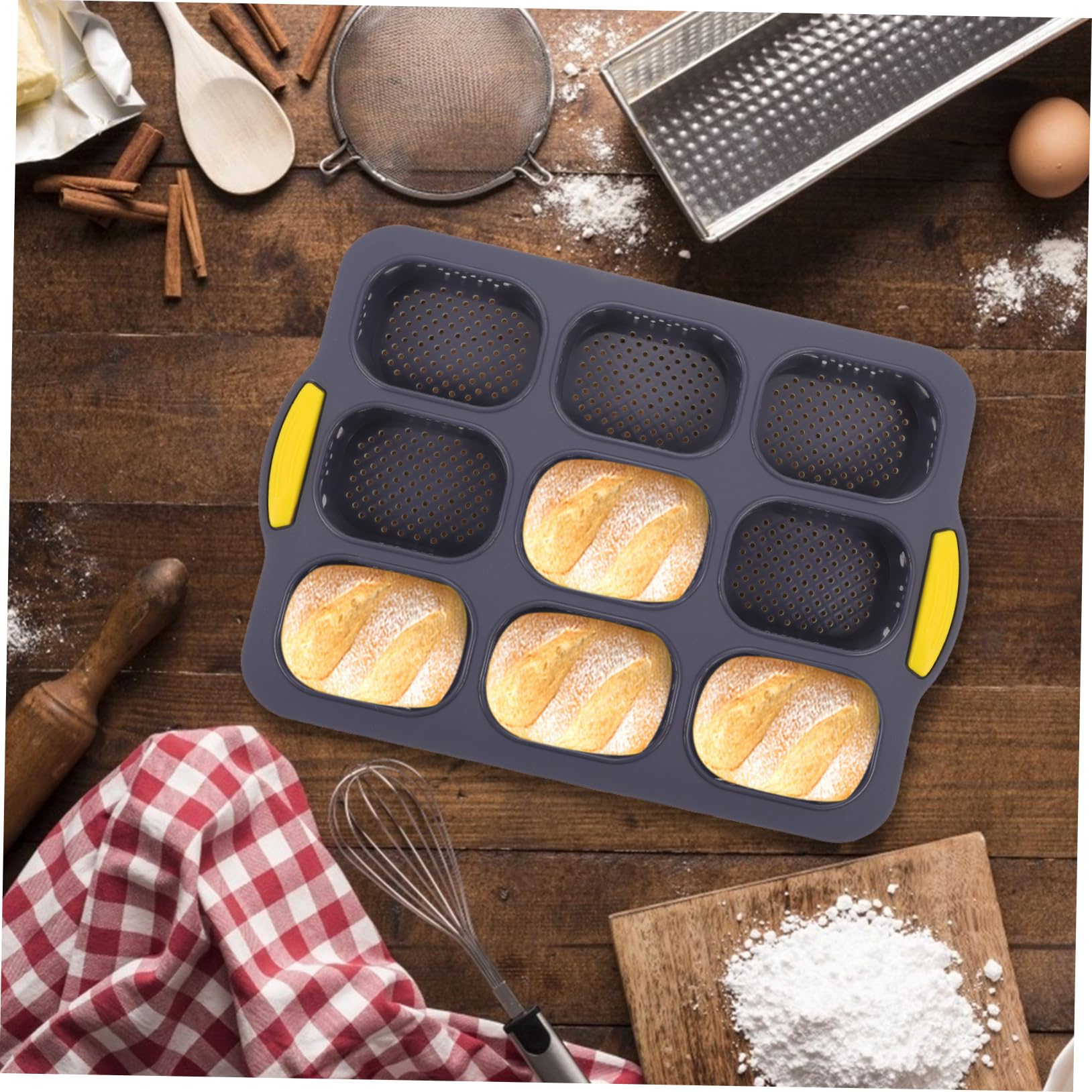Cabilock 9 Silicone Loaf Pan Cavity Baking for French Bread Cakes Non Stick Design Easy to Clean for Home Baking