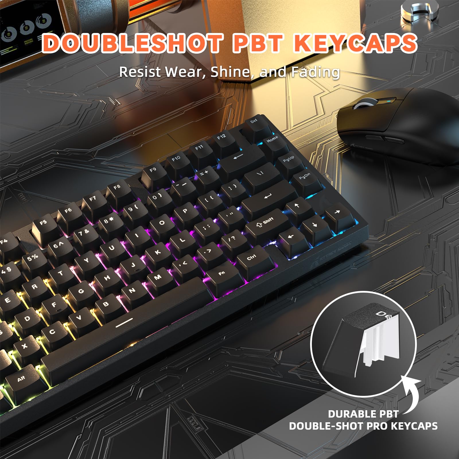 ATTACK SHARK R82 HE Tastiera Rapid Trigger 8000Hz, Precisione RT di 0,005mm, Tastiera Gaming RGB Cablata al 75%, Switch Magnetici, Attuazione Regolabile, Snap Tap, per PC/Mac, Nero