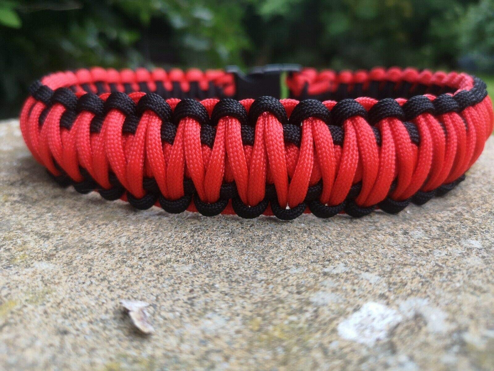 Charlies Paracord Dog Collar King Cobra Weave Red and Black 14" up to 25" (22")