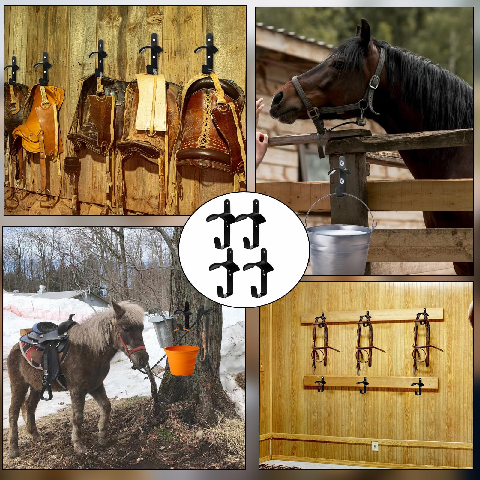 4 soportes para caballo, soporte para sillín de caballo, con revestimiento antioxidante, gancho para caballos, soporte de metal para caballos, establo, cámara de sillín