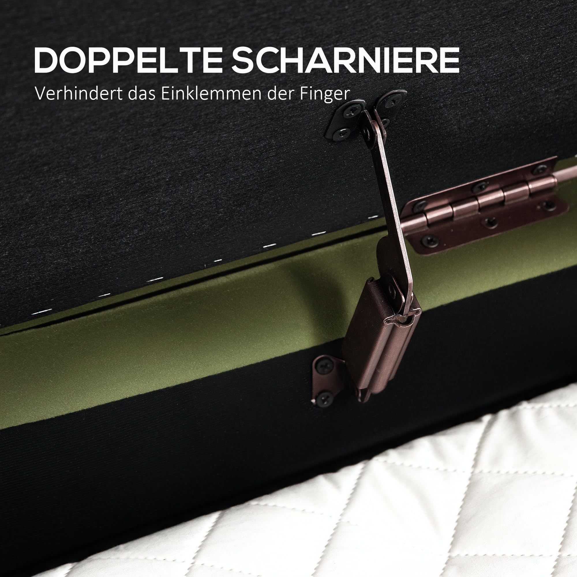 HOMCOM Sitzbank mit Stauraum, Klappdeckel 108 x 44 x 43,5 cm Grün | Polsterbank, Samtoptik, Bettbank Sitztruhe mit Metallbeine, Truhenbank für Flur, Wohnzimmer, Schlafzimmer