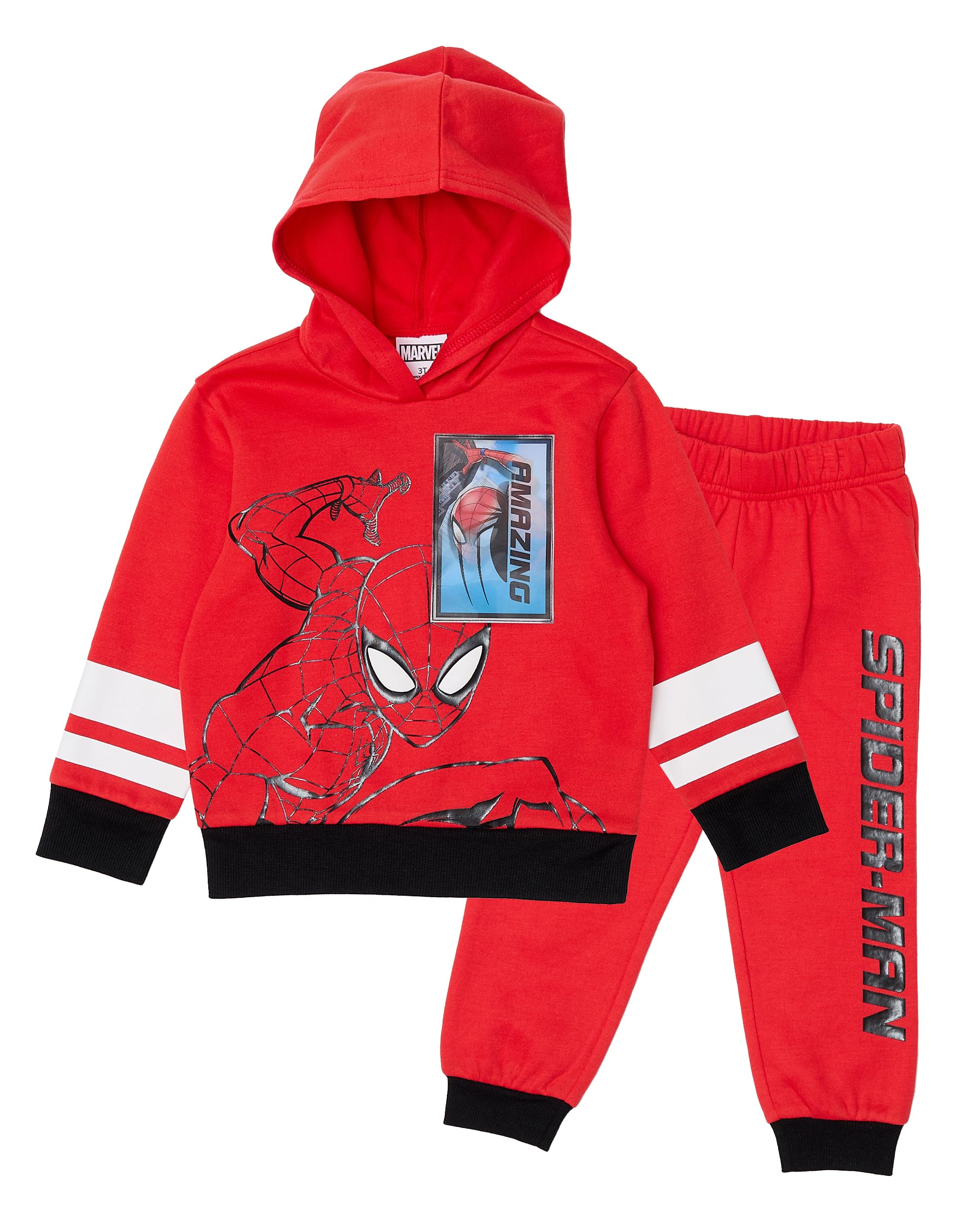 Marvel Spider-Man Boys’ Lenticular Hoodie and Jogger Pants Set, 2-Piece Fleece Outfit (Red, 2T)