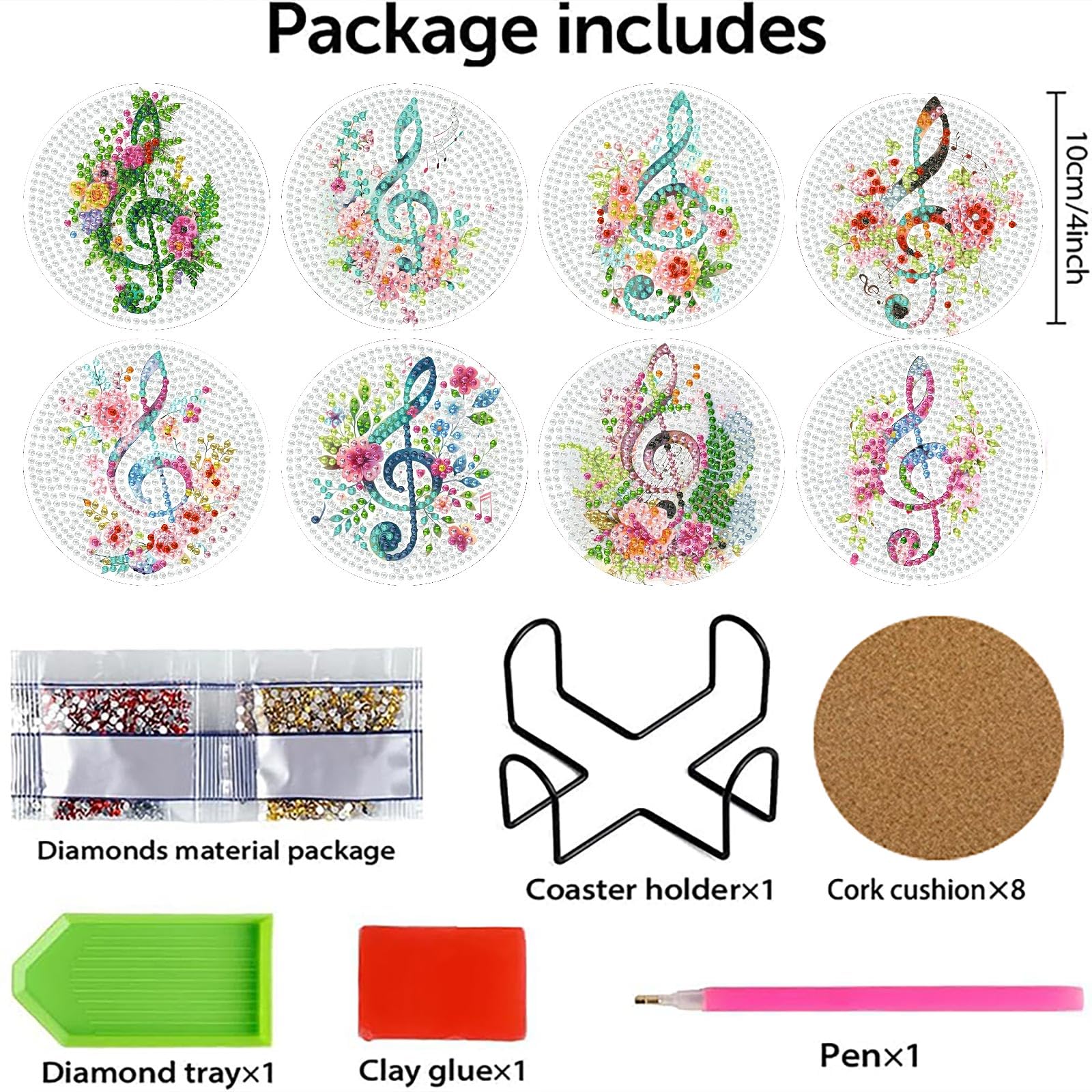 Diamond Art Coasters - Floral Musical Notes -2 Diamond Art Coasters - Floral Musical Notes -2