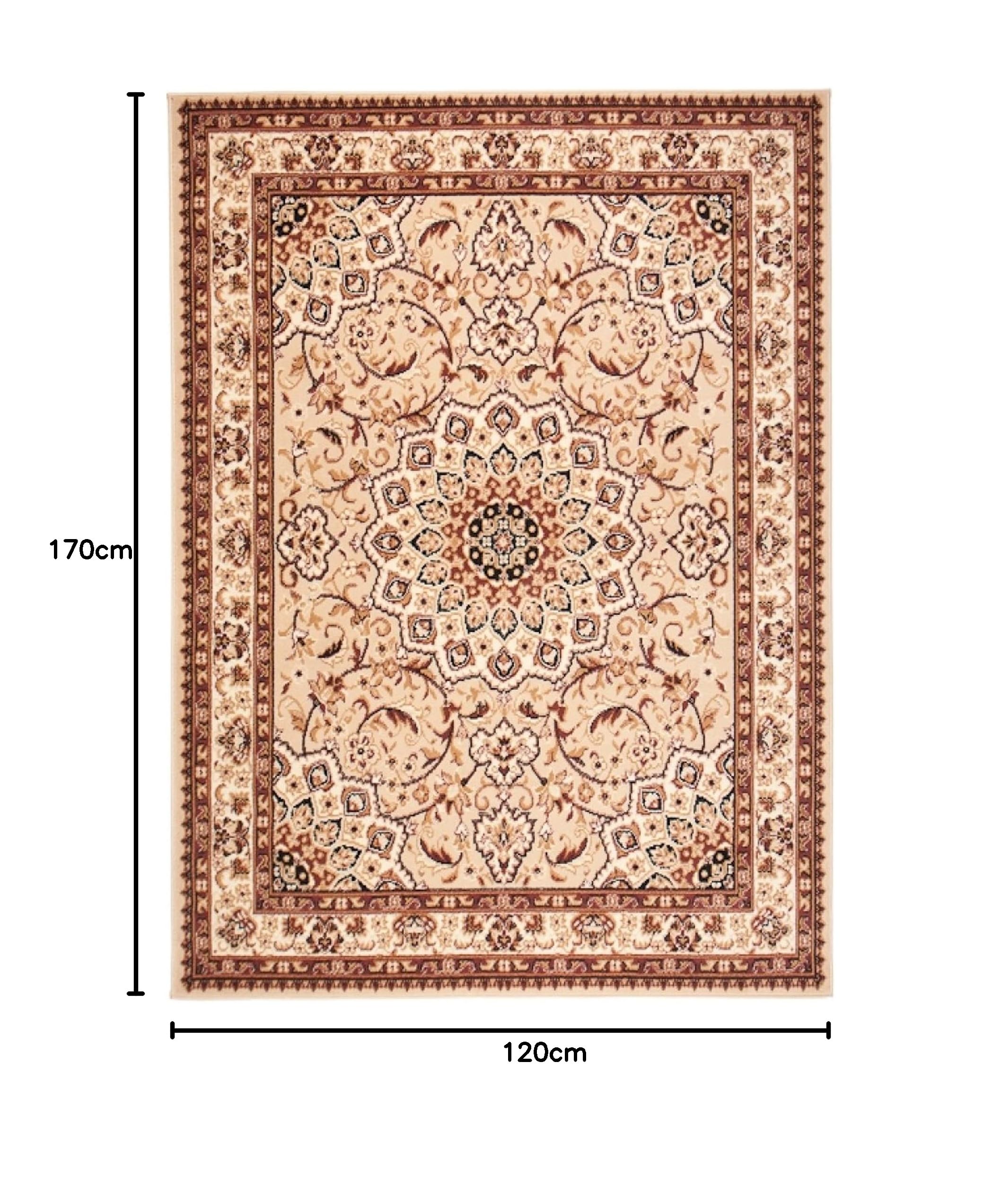 Tapiso Atlas dywan do salonu, sypialni, klasyczny krótkie runo, orientalny, barokowy, beżowy, kremowy, brązowy, Ökotex 120 x 170 cm
