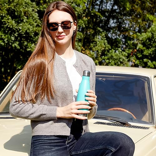 Miniatura 10 de MEWAY Botella de agua deportiva de 17 onzas de acero inoxidable con aislamiento al vacío, botella de agua deportiva a prueba de fugas, botella de