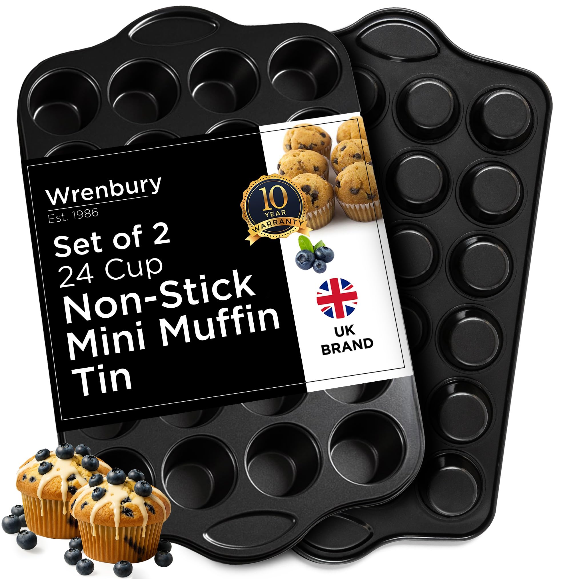 Wrenbury Mini Muffin Tray Set of 2 - Tiny Treats, Big Smiles - Non Stick Small Muffin Tin 24 Cup - Cupcake Pan for Everyday Baking Fun - 2cm Cup