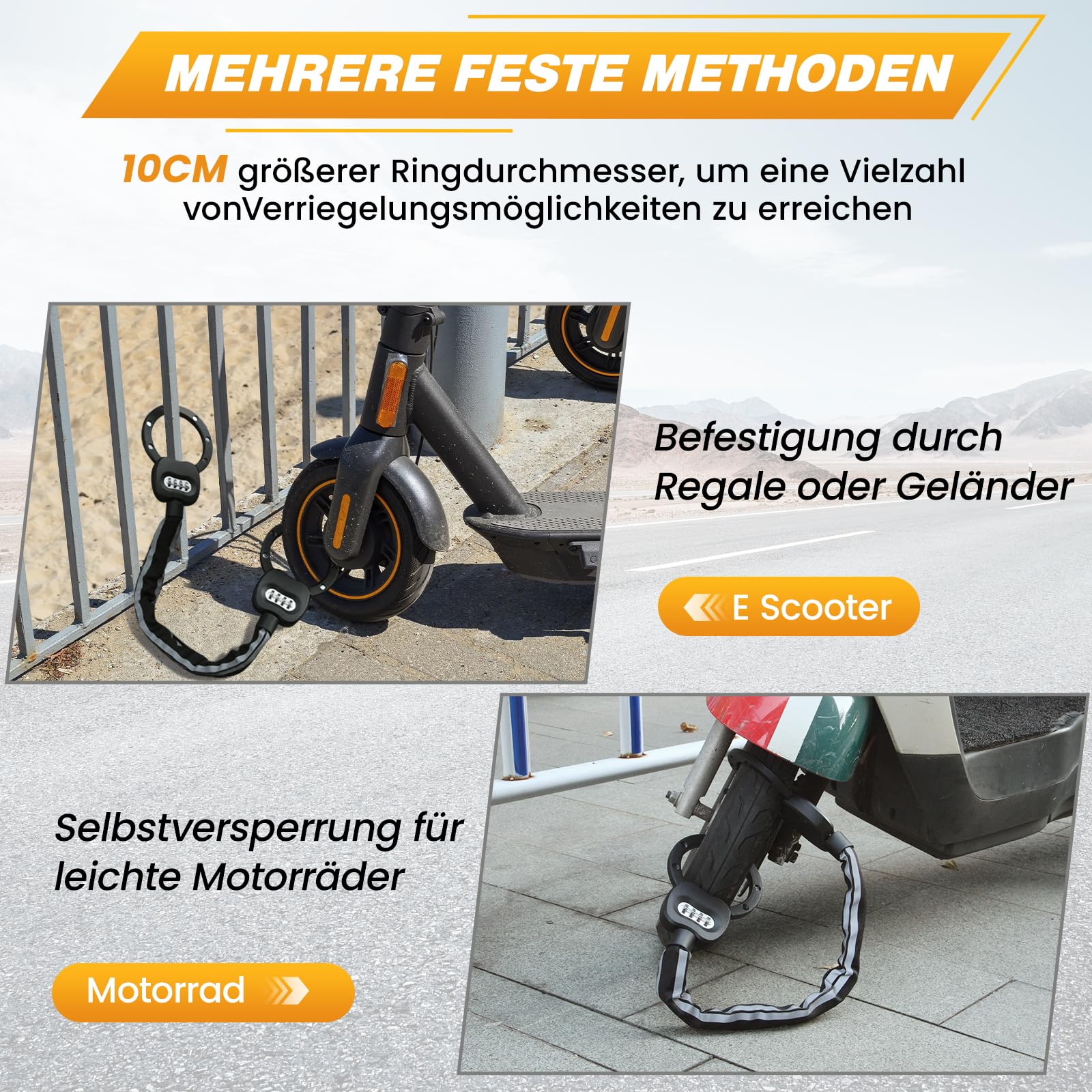 E Scooter Schloss mit Zahlencode, Handschellenschloss Hohe Sicherheit