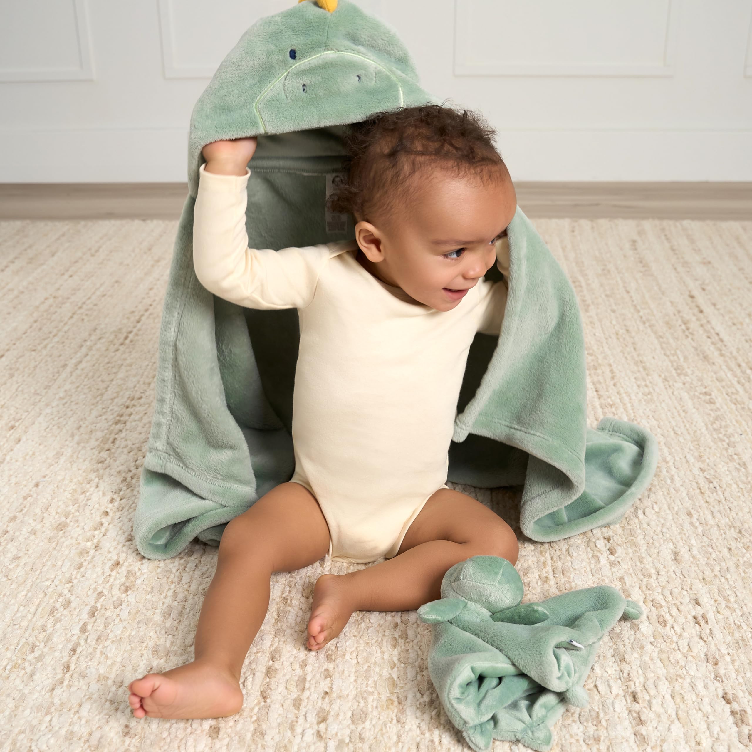 Gerber Baby Unisex Hooded Wearable Blanket & Security Blanket Set, Dino Time, One Size