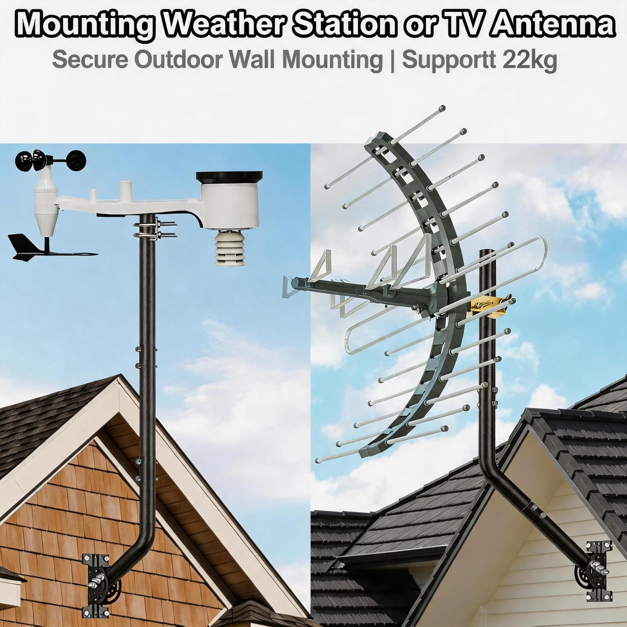 Antennenhalterung, Mastantenne - Verstellbare Halterung und Wandhalterung für TV-, Satelliten-, Radio- und WLAN-Antennen (Schwarz, 101 cm)