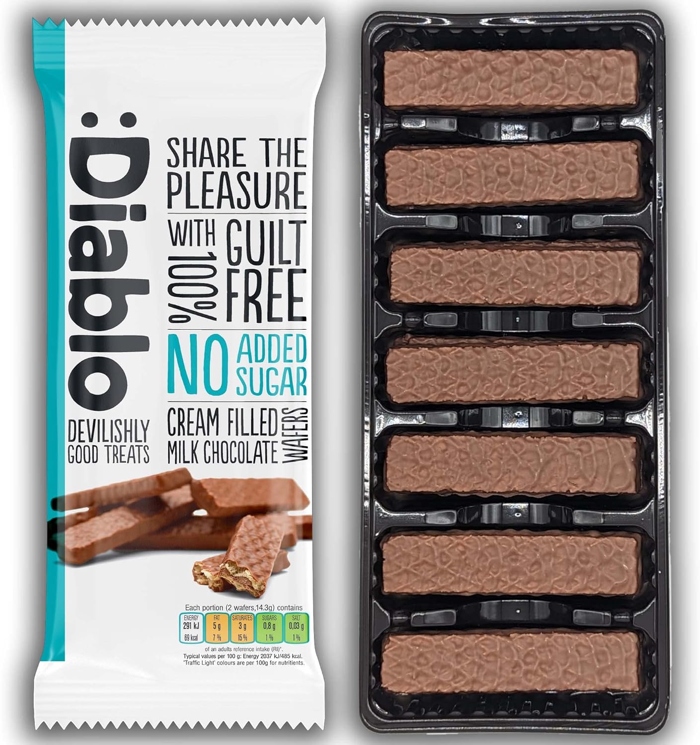 Diablo Cream Filled Milk Chocolate Wafers, No Added Sugar, Sweetened