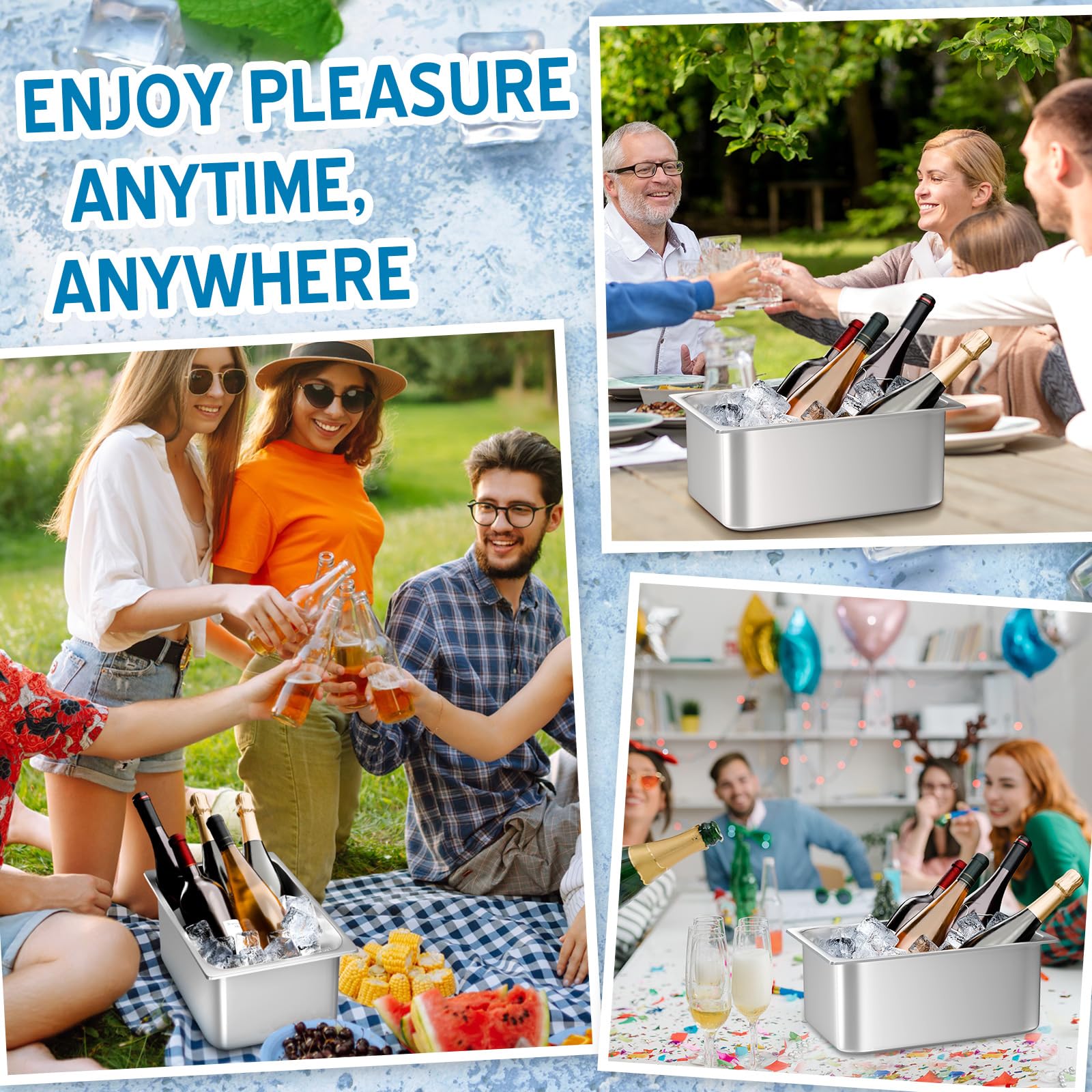 meekoo Eiskübel für Partys, Wein, Bier, Champagner, Edelstahl, Behälter für Gefrierschrank, Metall, Getränkeeimer, Cocktails, Weinkühlung für Mimosen, Bar, Zubehör, groß, 2 Stück
