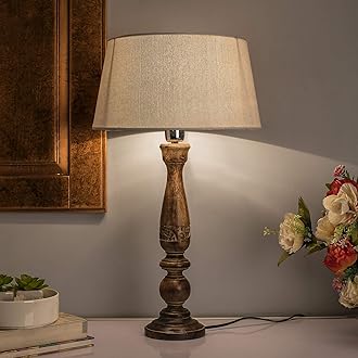 Homesake® Handcrafted Wooden Table Lamp with Fabric Shade for Living Room, Bedroom & Bedside | Solid Wood Decorative Night Lamp | Classic Modern Table Light for Home Décor, Study, Hotel & Reading