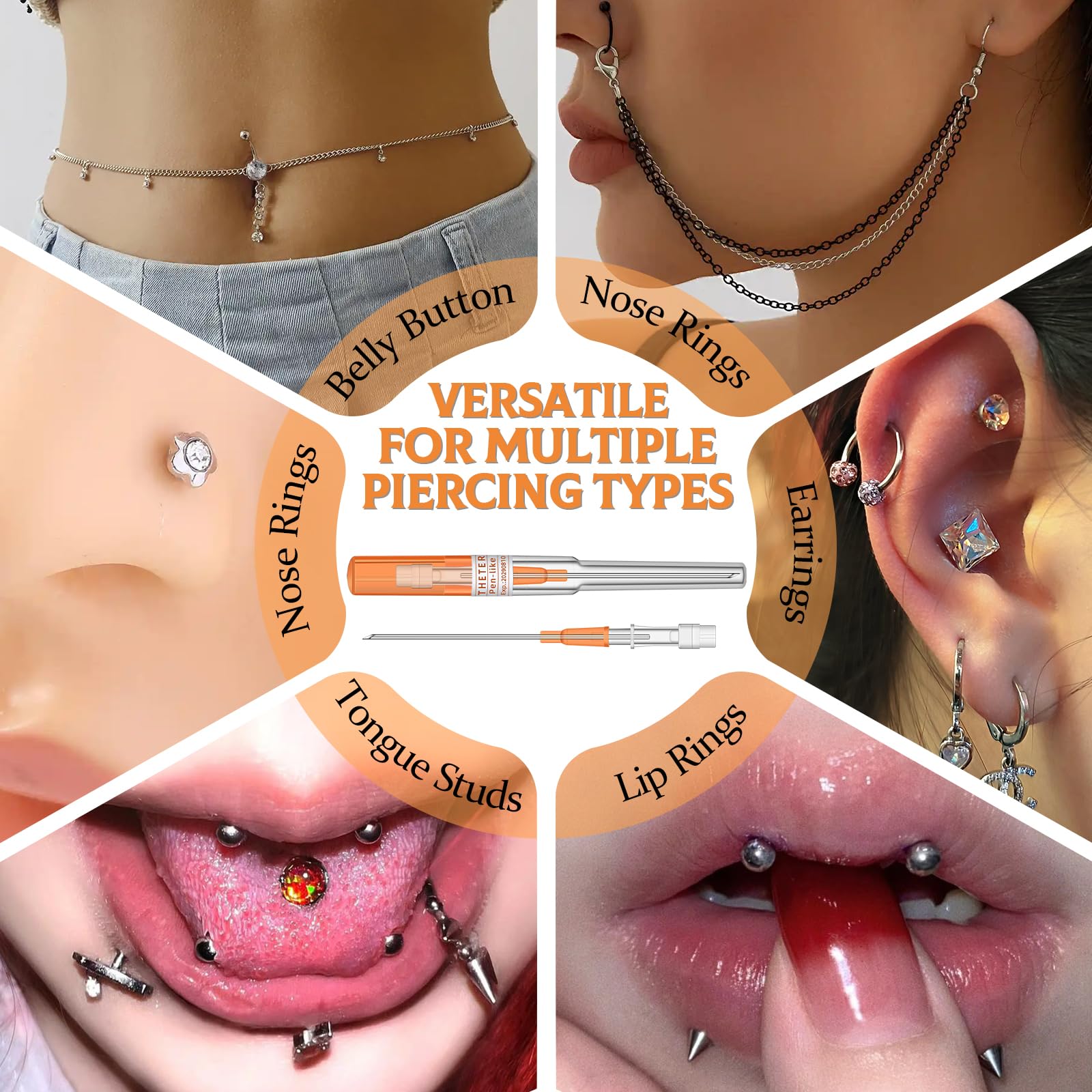 Igły do piercingu katetru ATOMUS - 10szt 14G Puste igły do nosa usznego, piercingu brzucha ze stali nierdzewnej Indywidualnie zapakowane narzędzie do piercingu ciała