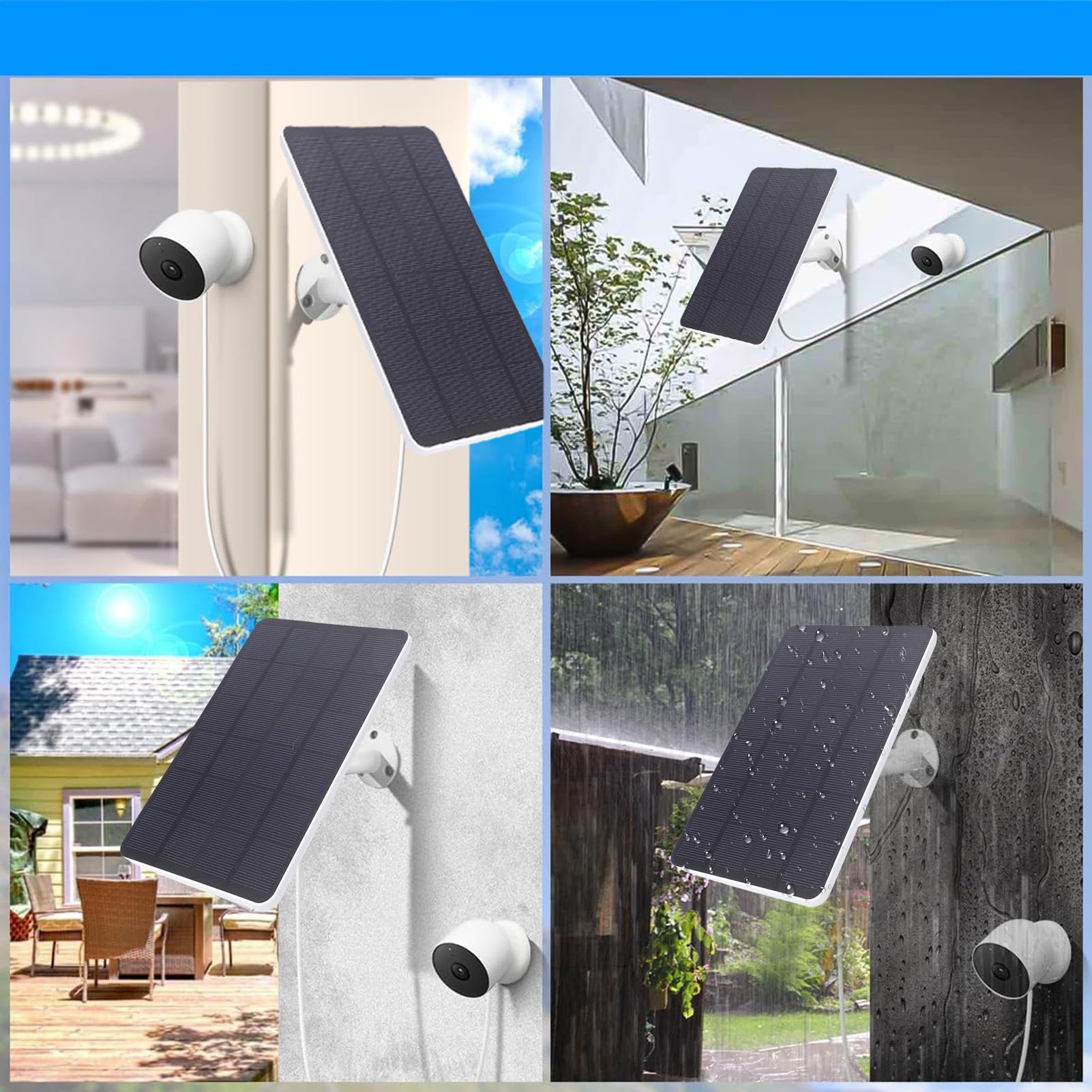 Pannello solare per telecamera 10W PET EVA monocristallino Telecamera di sicurezza impermeabile Pannello solare con cavo da 9,8 piedi Staffa regolabile Alimentazione ininterrotta (2 pezzi)