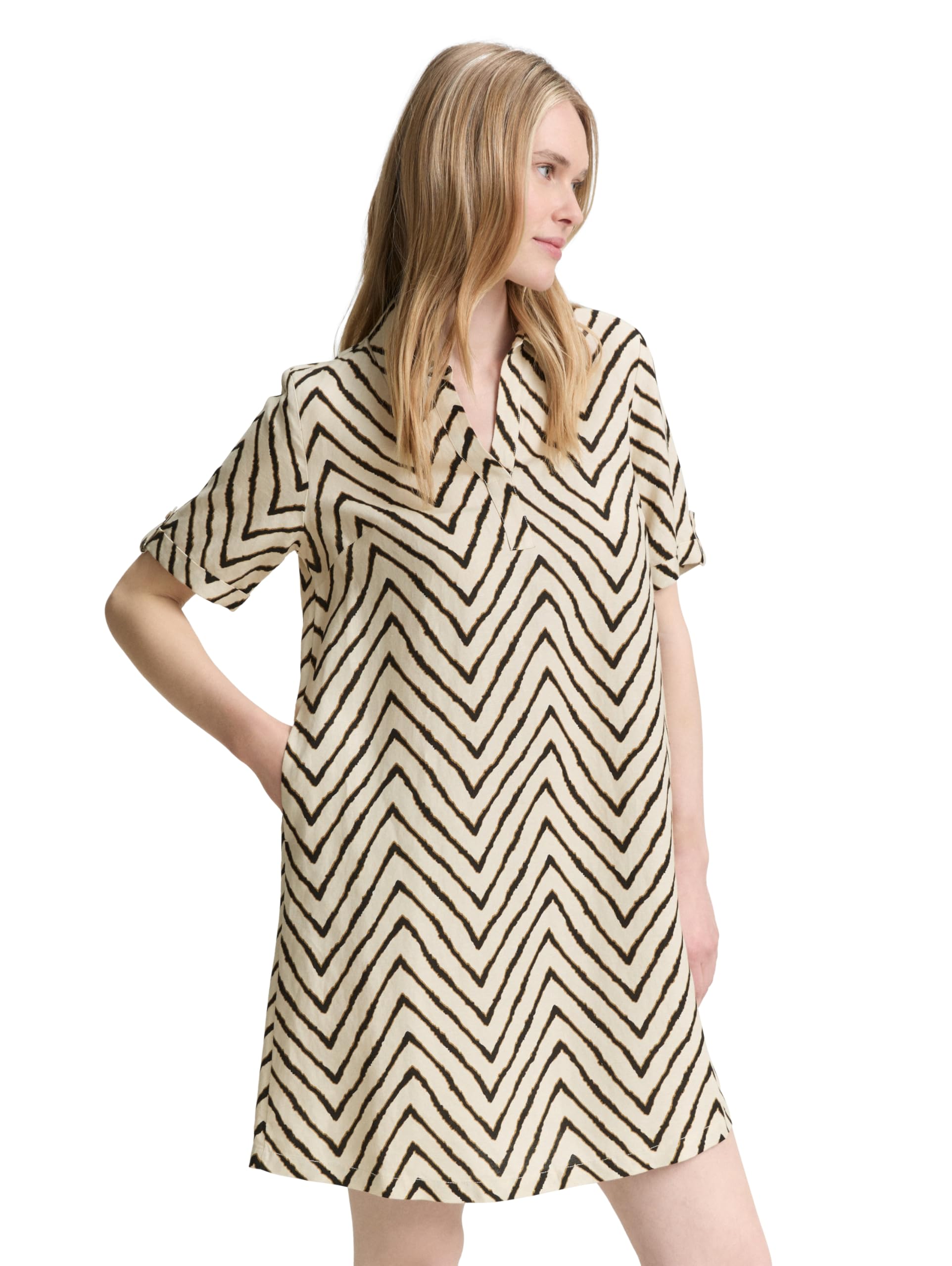 Tom Tailor Damen Kleid mit Leinenanteil