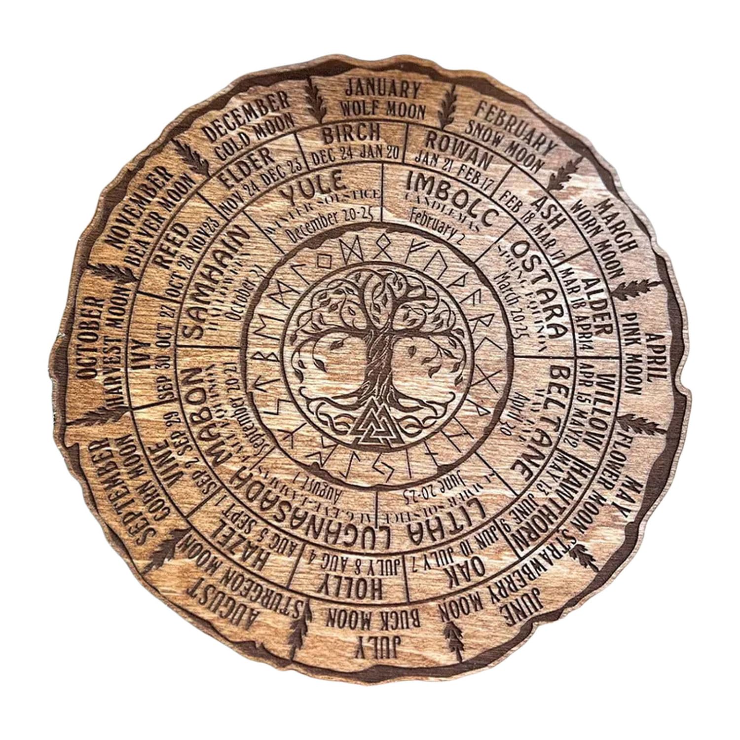 Joalpysm 20 cm x 20 cm Retro Celtic Tree of Life Wood Sign, Sabbats Pagan Witch Sign, Annual Wheel of Tree Plaque