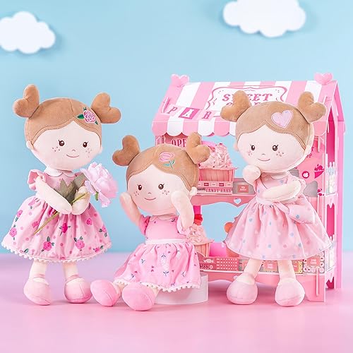 Miniatura 8 de Onetoo First Baby Dolls - Muñeco de trapo de felpa suave para niñas, para dormir, para acurrucarse, con vestido rosa, 14 pulgadas