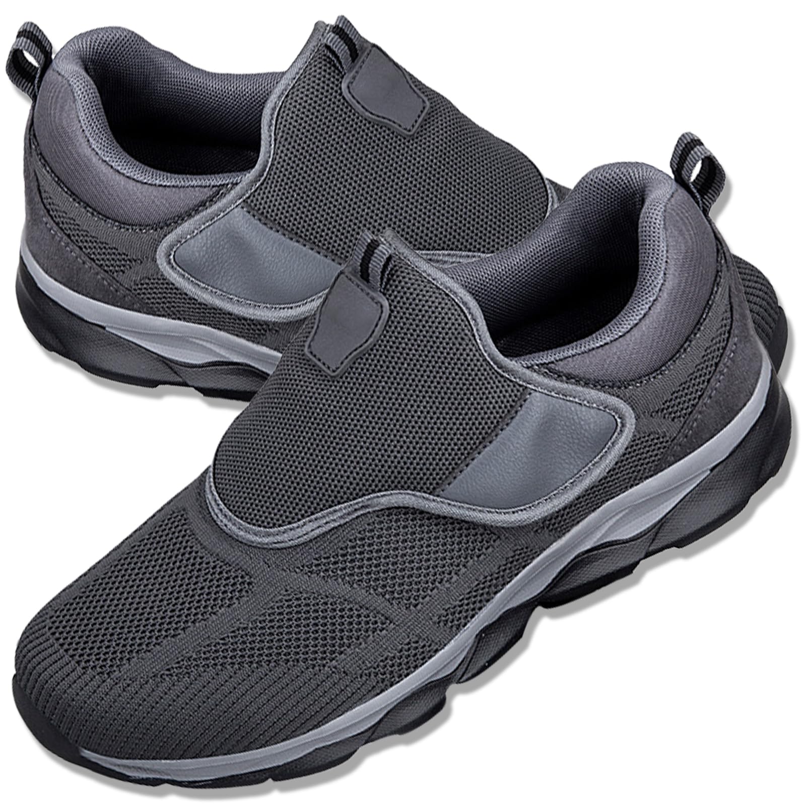 Aocase Walking Shoes Mens Extra Wide Fit Diabetic Shoes for Men Easy Close Orthopedic Slippers Adjustable Slip On Walking Sneakers for Swollen Feet Plantar Fasciitis,Grey,45/275mm