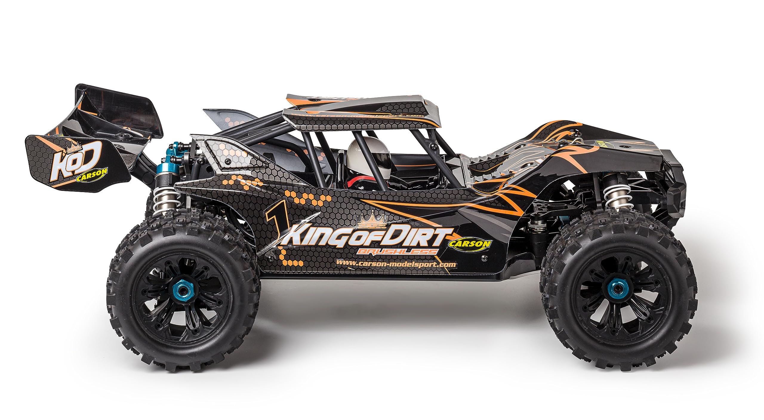Carson 500409064 1:8 King of Dirt Cage 4S RTR - RC Buggy, ferngesteuertes Auto, Offroad, hochwertig, RC Fahrzeug, RC Auto 80 km/h, Orange