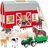 GMAOPHY Farm Animals Toys for 3+ Year Old Toddlers Girls Boys, Big Wooden Barn Farm with Figures Animals Toy for Kids, Farm Playset Educational Learning Toys, Ideal Christmas Birthday Gifts
