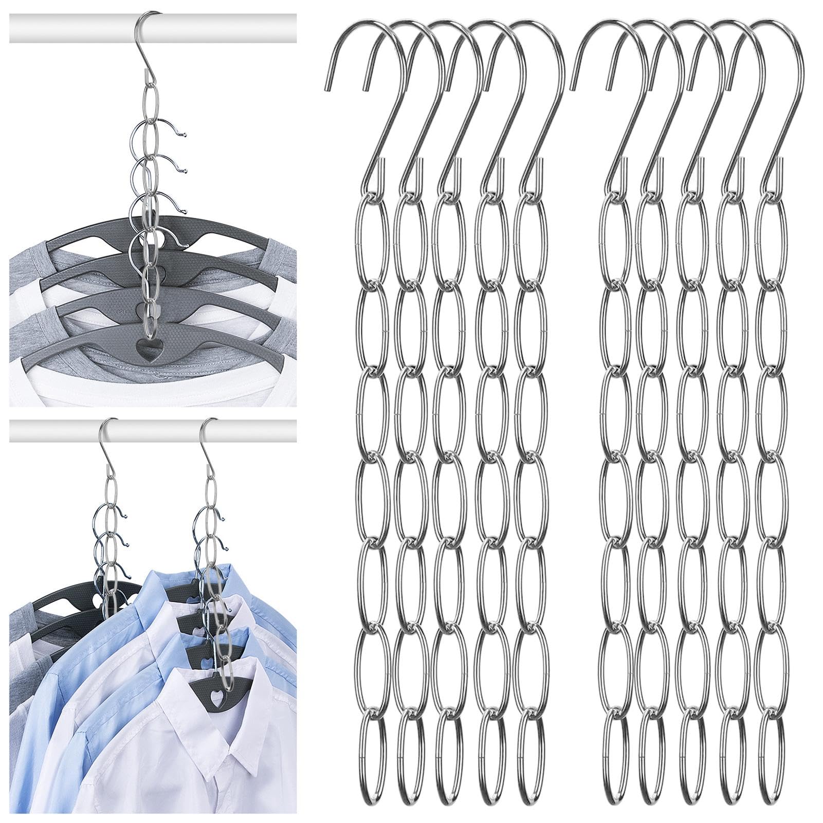 10 Pack Space Saving Chain Hangers, 7-Loop Metal Closet Organizer