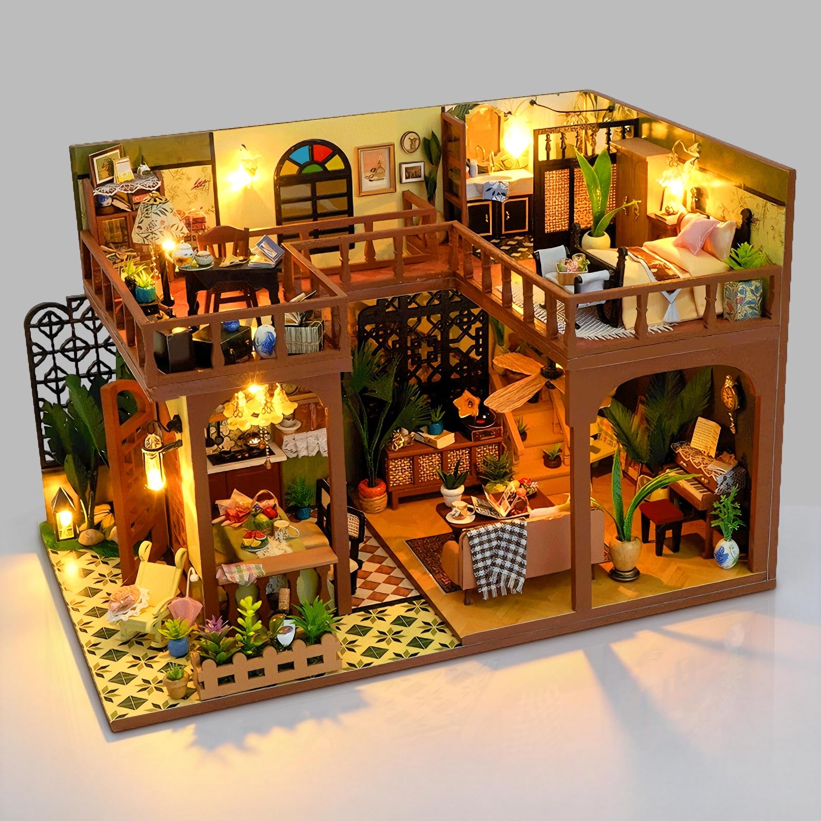 Cuteefun Casa de Muñecas con Vitrina Protectora Antipolvo, Kit DIY en Miniatura, Objeto Decorativo, para Adultos y Adolescentes, Idea de Regalo para Navidad y Cumpleaños (Brillo Vintage)