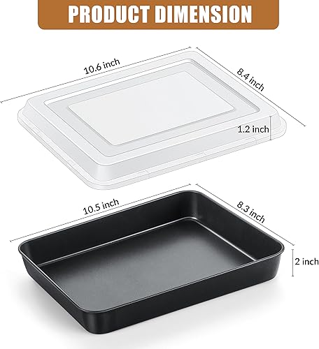 Miniatura 2 de E-far Bandeja para hornear con tapa, 10.5 x 8.3 x 2 pulgadas, antiadherente, rectangular, de acero inoxidable, para horno tostador, utensilios para
