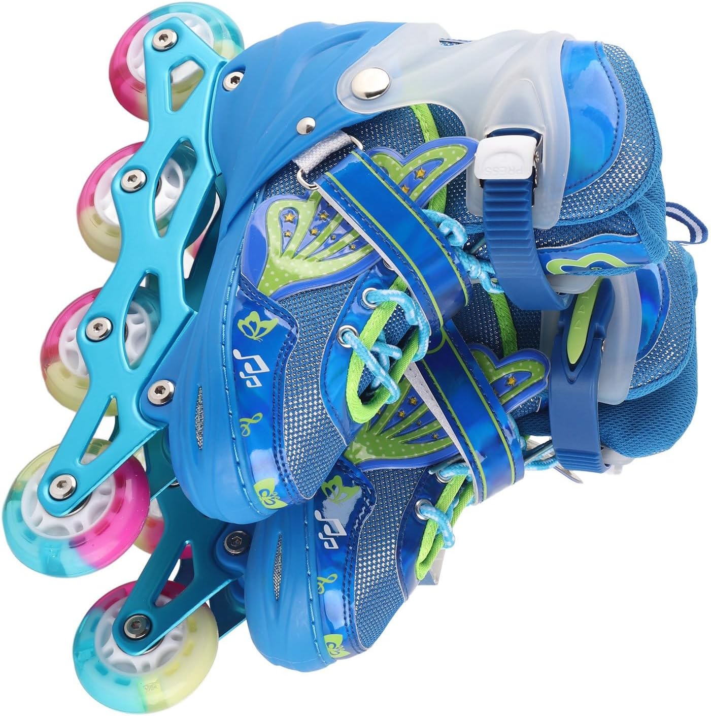 Adjustable Blue Breathable Light Up Roller Skates for Kids Rolling Blades M Size Children with Storage Bag