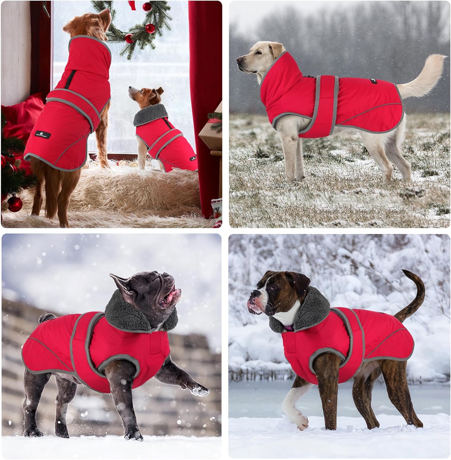 Dogcheer Dog Coat, Waterproof Dog Jacket Reflective Pet Winter Coat with Adjustable Hook & Loop, Christmas Puppy Fleece Jacket Warm Turtleneck Snowsuit for Small Medium Large Dogs - Red, S - Image 7