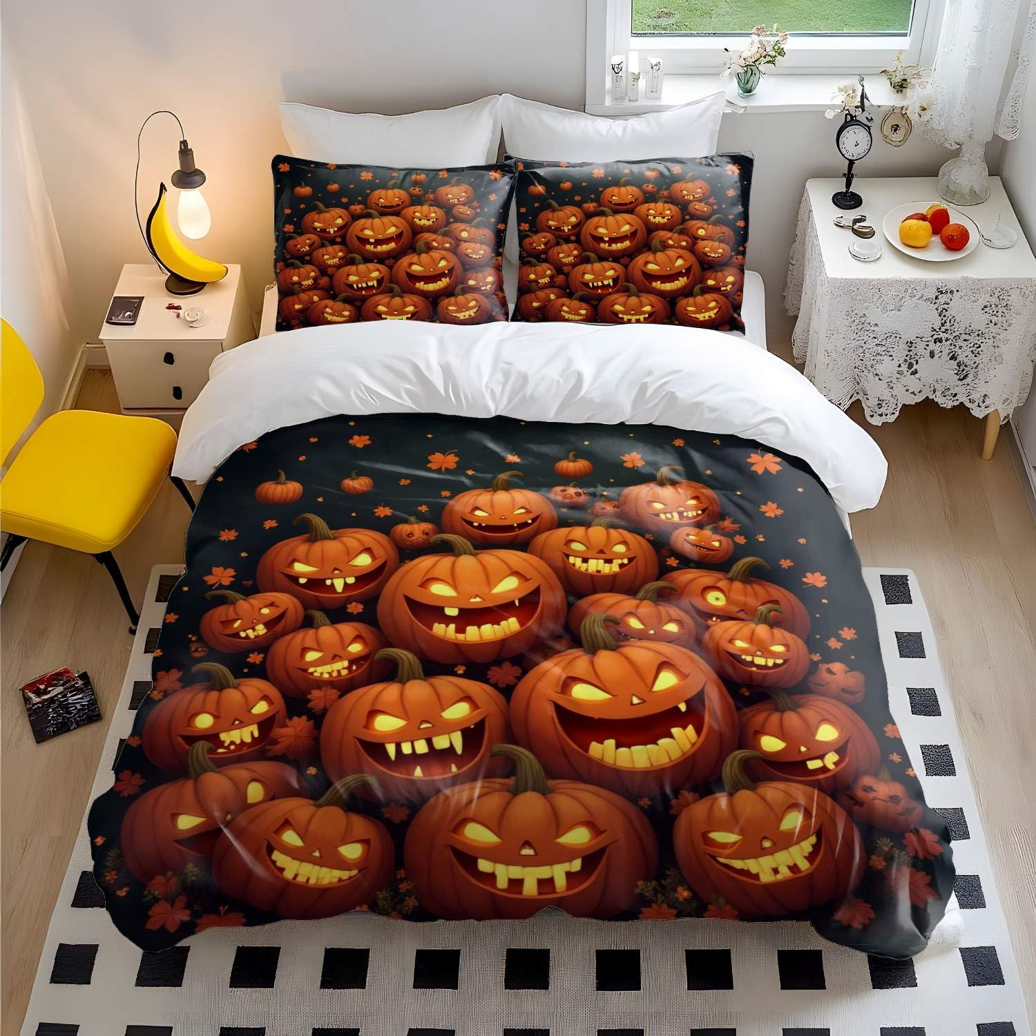 Parure de lit dessin animé Halloween King 3 pièces motif citrouille