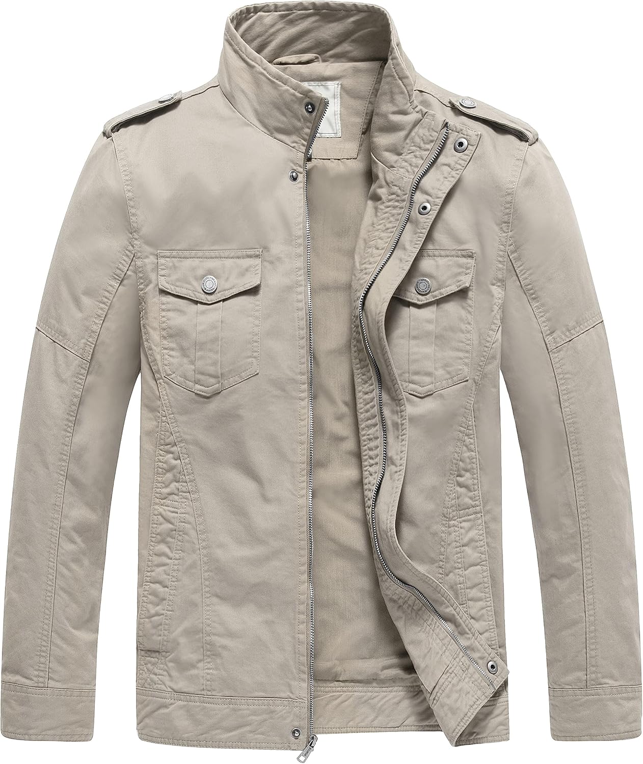 WenVen Men's Casual Washed Cotton Military Jacket