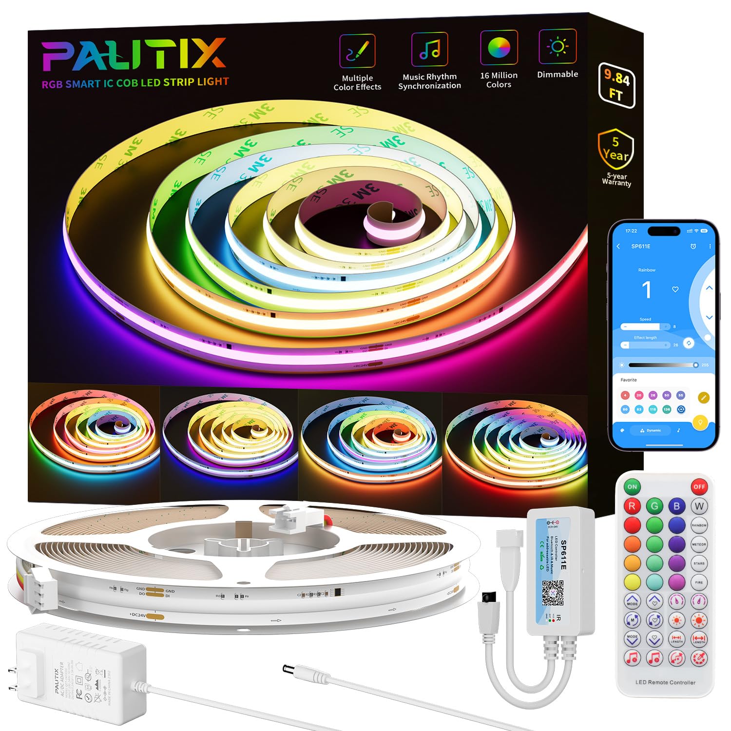 Concise Title: PAUTIX RGB Smart IC COB LED Strip Light for TV, Bedroom, Party DIY Decoration